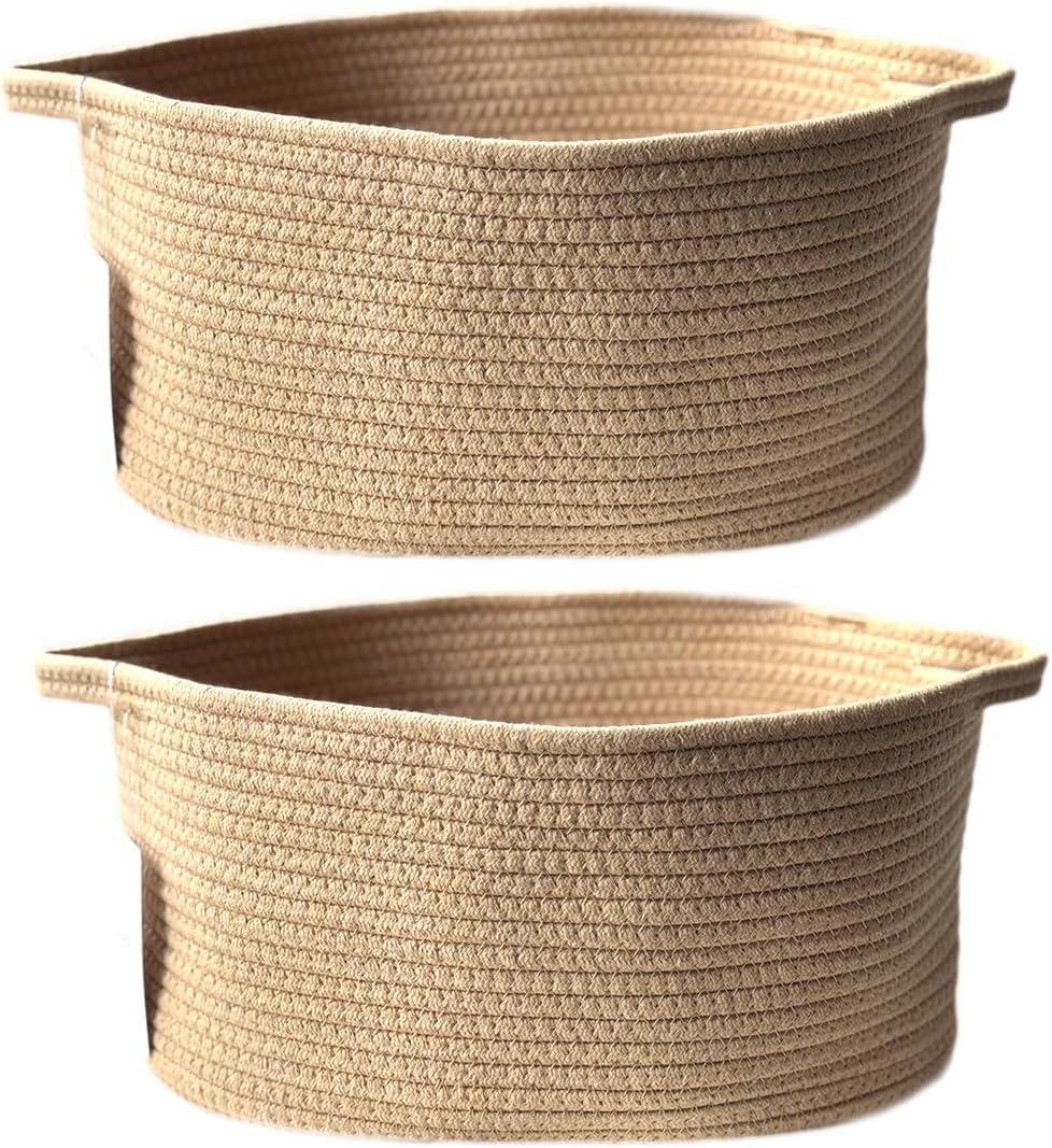 2Pack,Cotton Rope Basket,Woven Storage Basket,Toy Baskets,Baby Nursery toys, S 15.4 x 9.4 inches (39 x 24 cm) Yellow