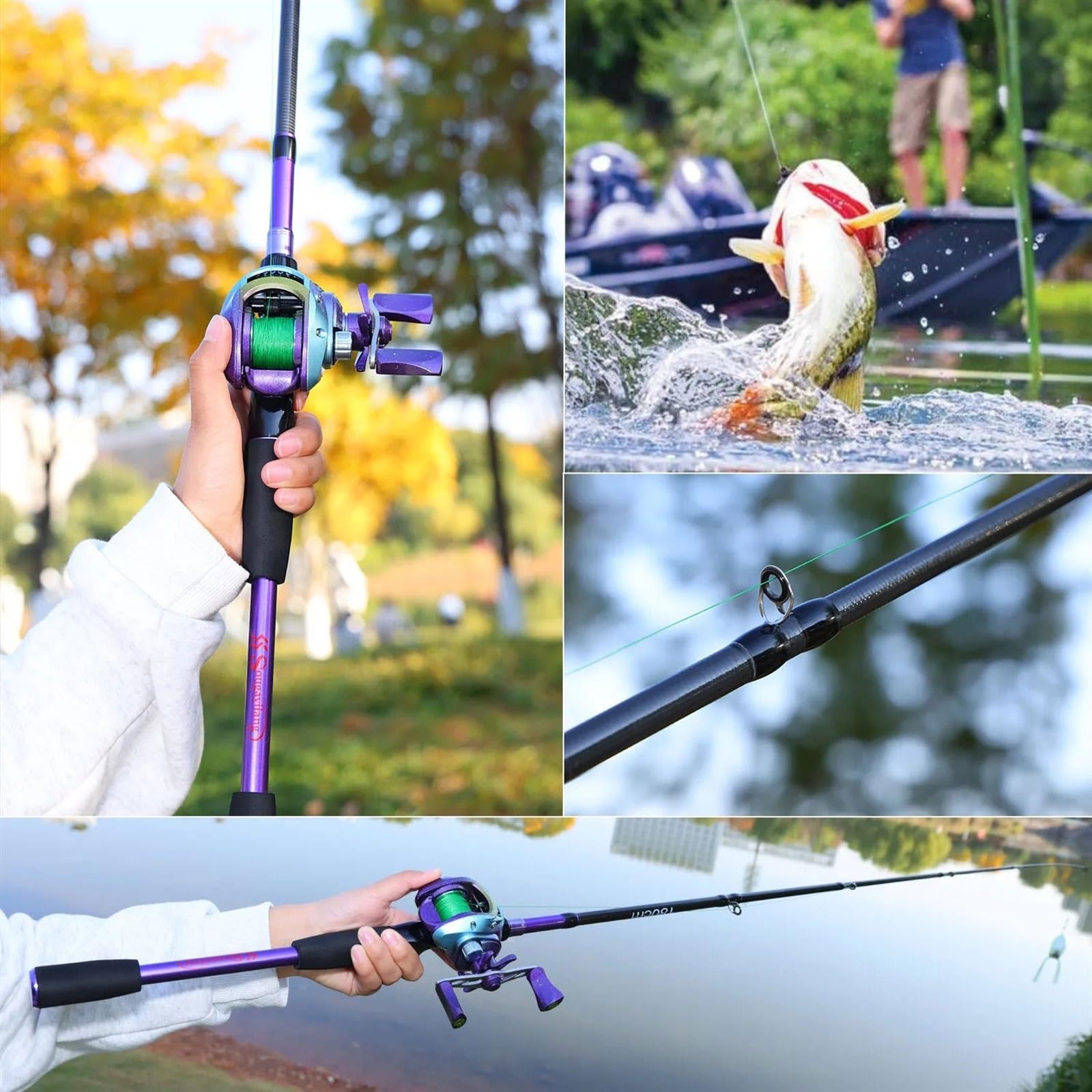 caña de Pescar Señuelo for Baitcasting, caña de Pescar telescópica de 7g-21g con Mango EVA, caña de Pescar de Carbono, Herramienta Profesional Ligera caña de Pescar Spinning(Purple)