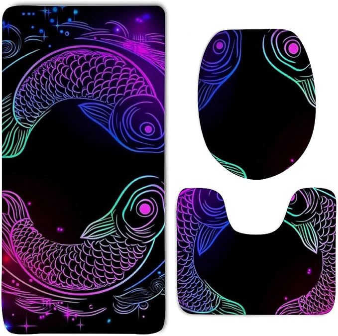 Bathroom Rugs Sets Absorbent 3 Piece Memory Foam Bath Rugs Constellation Zodiac Sign Pisces, Non-Slip, Dry Quickly, with U-Shaped Toilet Rug for Bathroom Floor, Tub and Shower