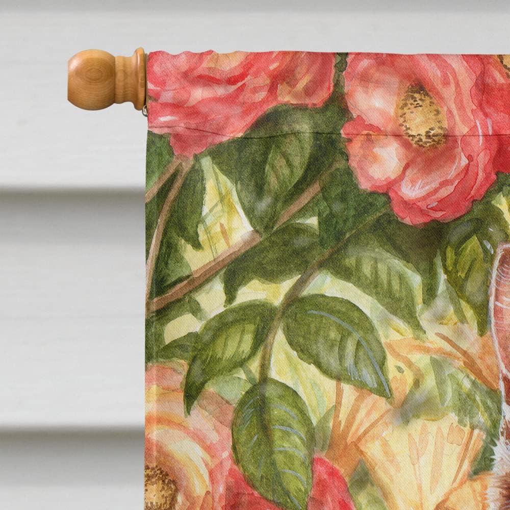Caroline's Treasures CDCO0027CHF Tabby In The Roses by Debbie Cook House Flag Large Porch Sleeve Pole Decorative Outside Yard Banner Artwork Wall Hanging, Polyester, House Size, Multicolor