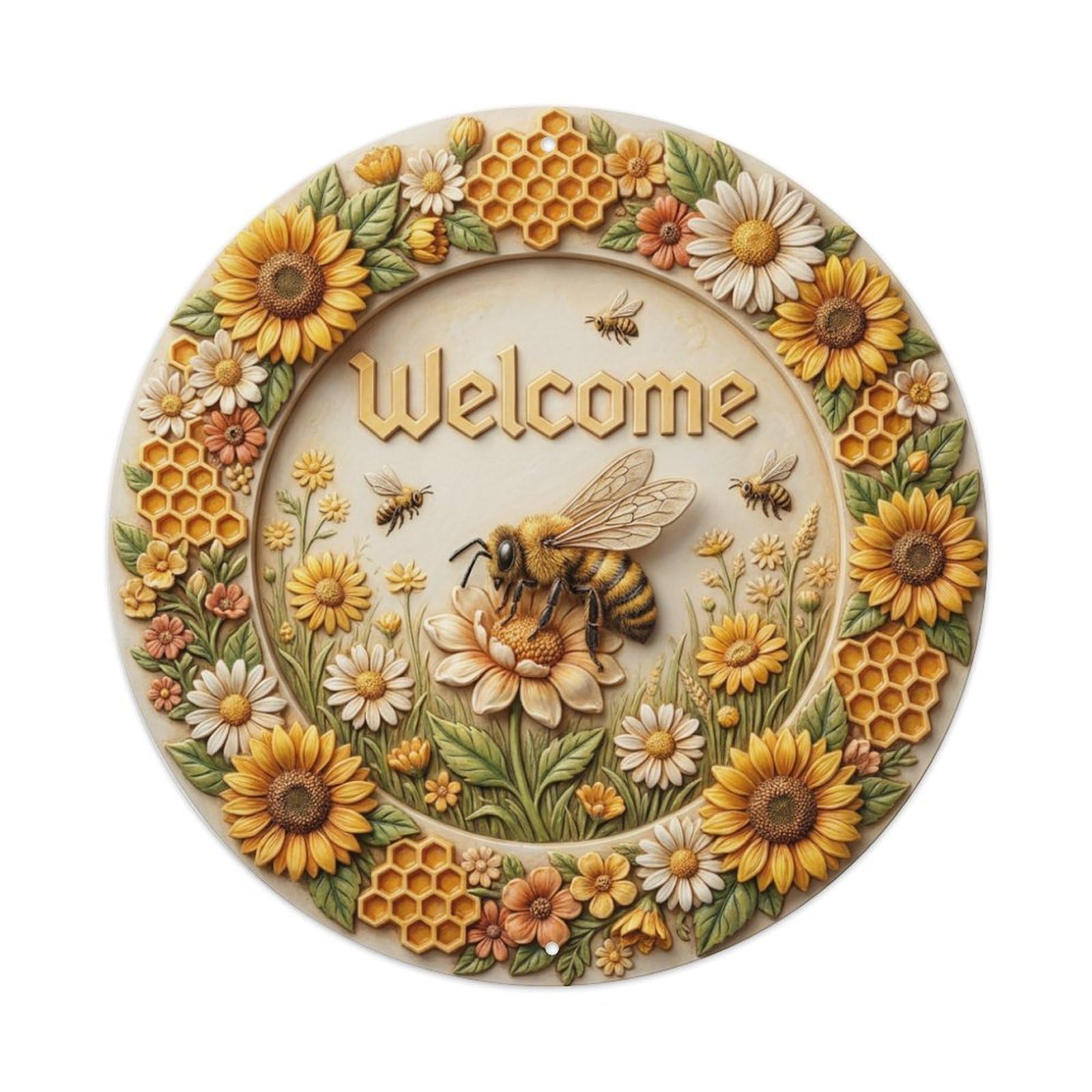 Tgrcjimh Style Metal Tin Sign Bee Honeycomb Welcome Flower Harvest