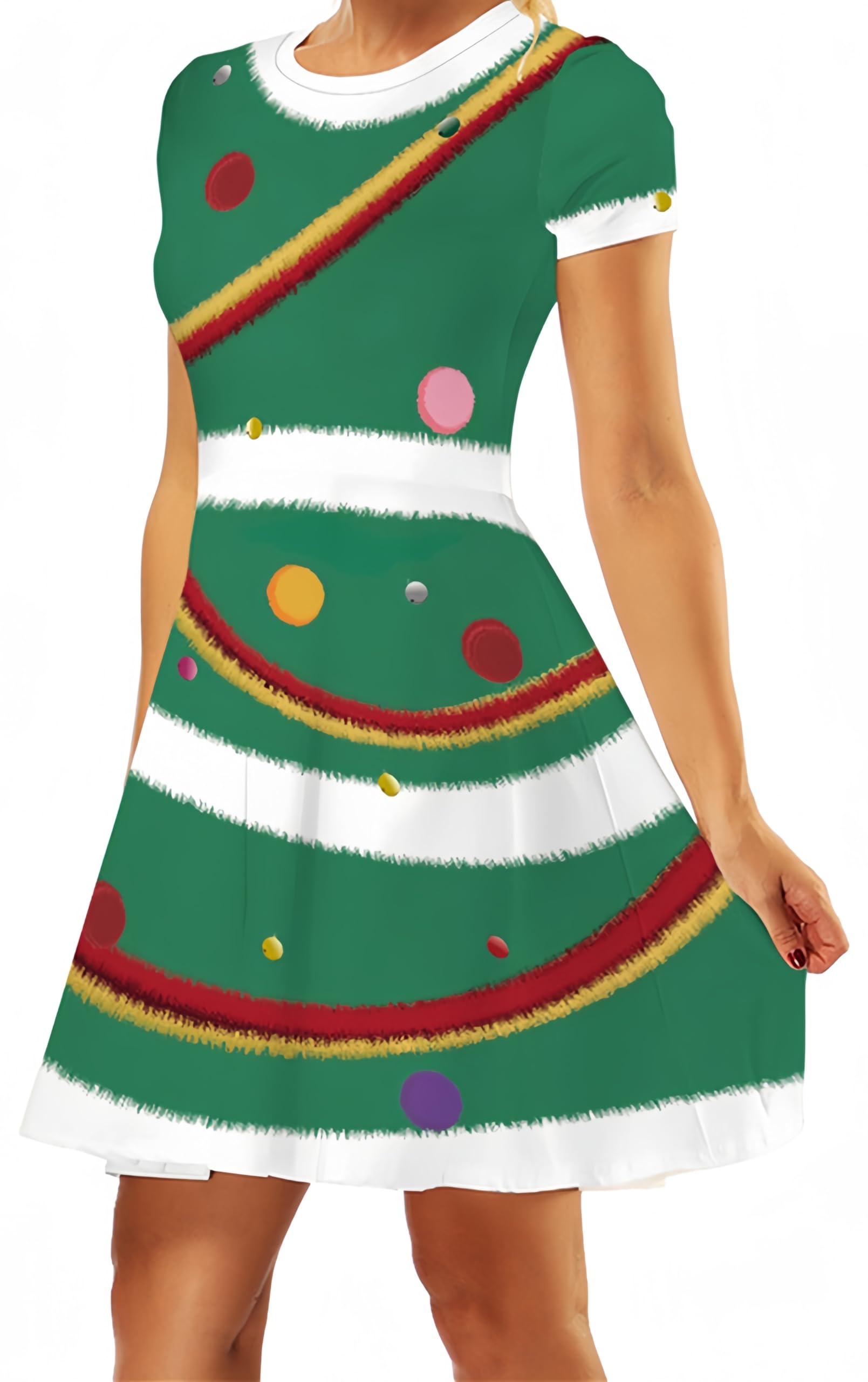 Ocean Plus Donna Vestito con Stampa Digitale Linea ad A a Maniche Corte con Scollo Rotondo Abito Manica Corta T-Shirt