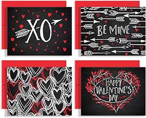Palmer Street Press Valentines Day Card Set - Set Of 8 Chalk Art Blank Valentines Day Cards With Envelopes - Assorted Valentine Cards Great For Adults - Valentines Note Cards - Made In The USA