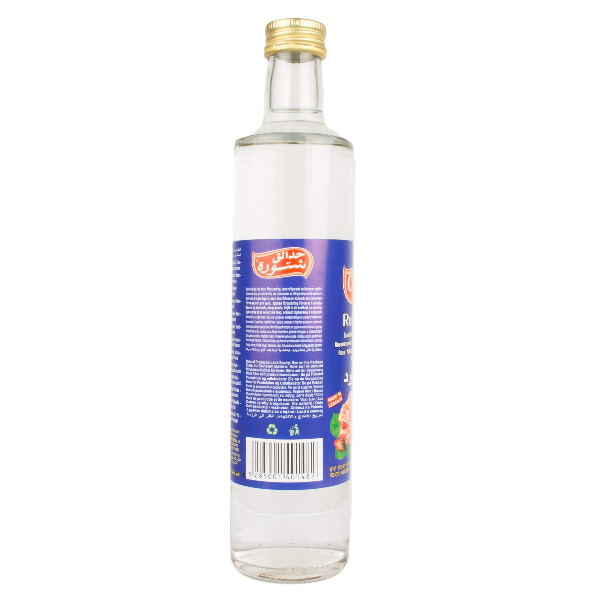 Chtoura Garden - Eau de rose orientale idéale pour la cuisson et la cuisson - Eau florale pour aromatiser les plats sucrés, pâtisseries et boissons en lot de 2 bouteilles en verre de 500 ml
