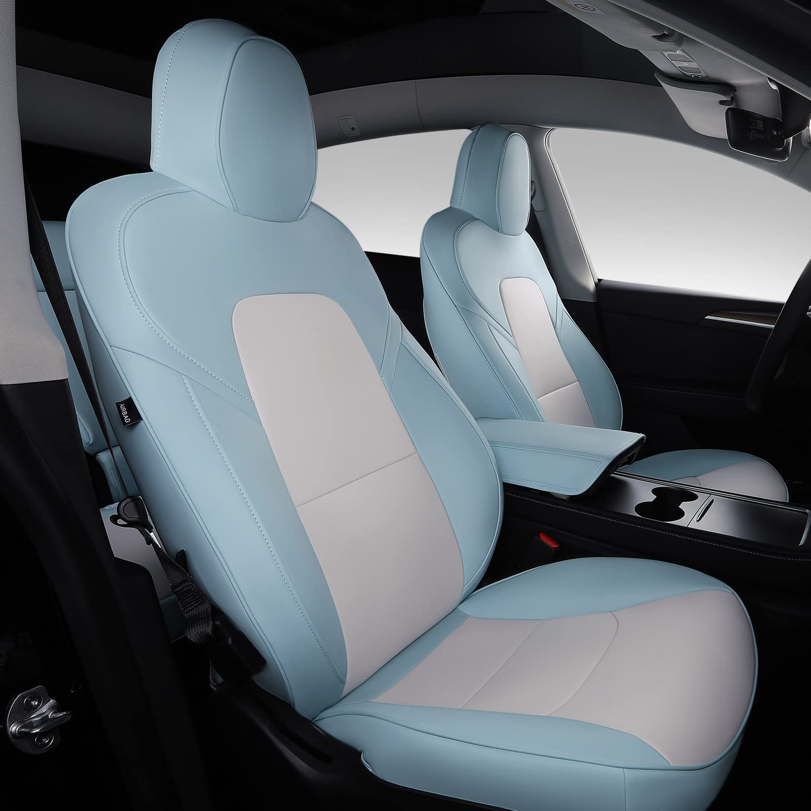 Photo 1 of ***USED - MISSING PARTS - SEE NOTES***
Xipoo Seat Cover Compatible with Tesla Model Y  2020 2021 2022 2023(Eggshell Blue+White- 12 Pcs)