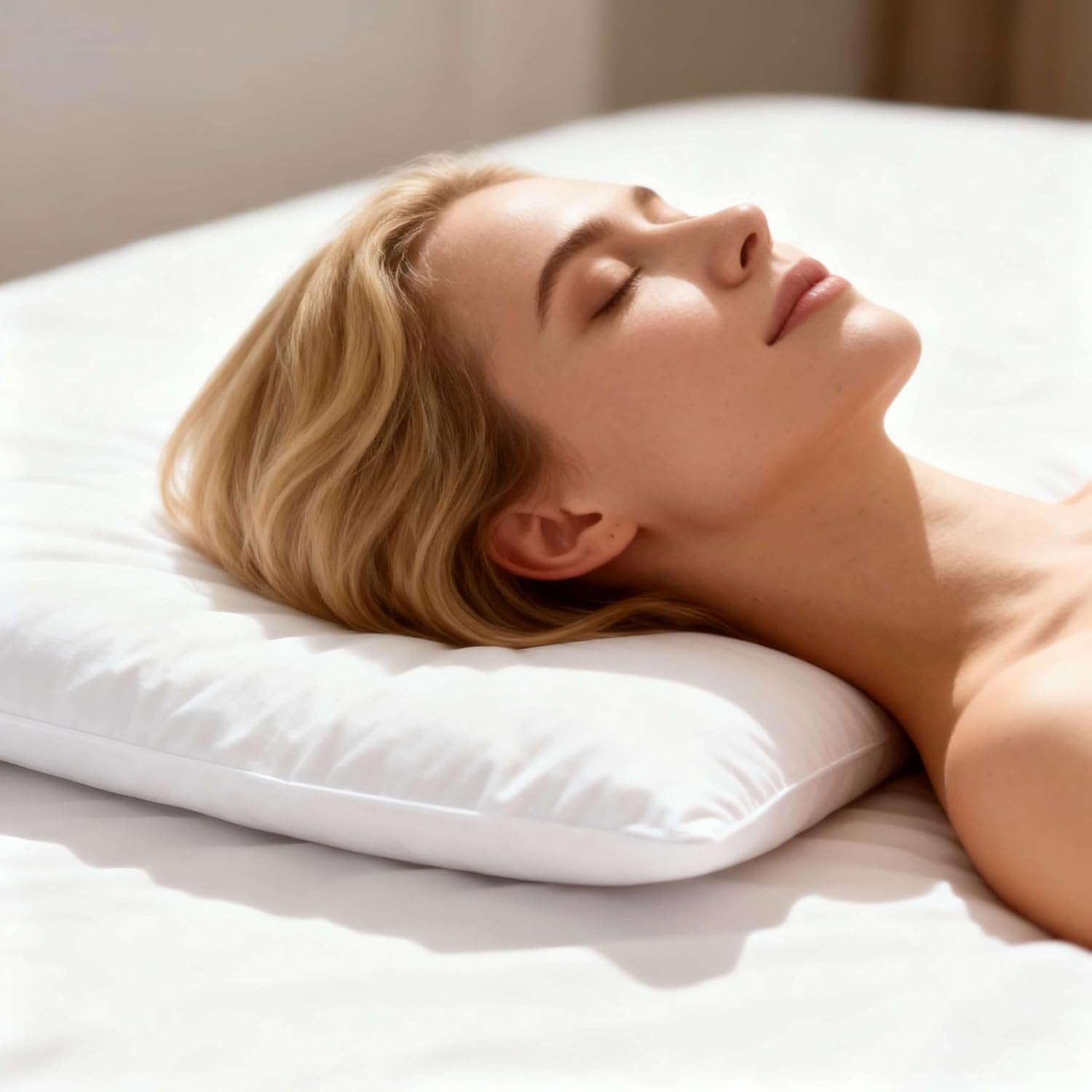 Thin Flat Soft Goose Frather Down Bed Pillows for Sleeping Hypoallergenic Standard Size Set of 1 Pack Side Back and Stomach Sleepers