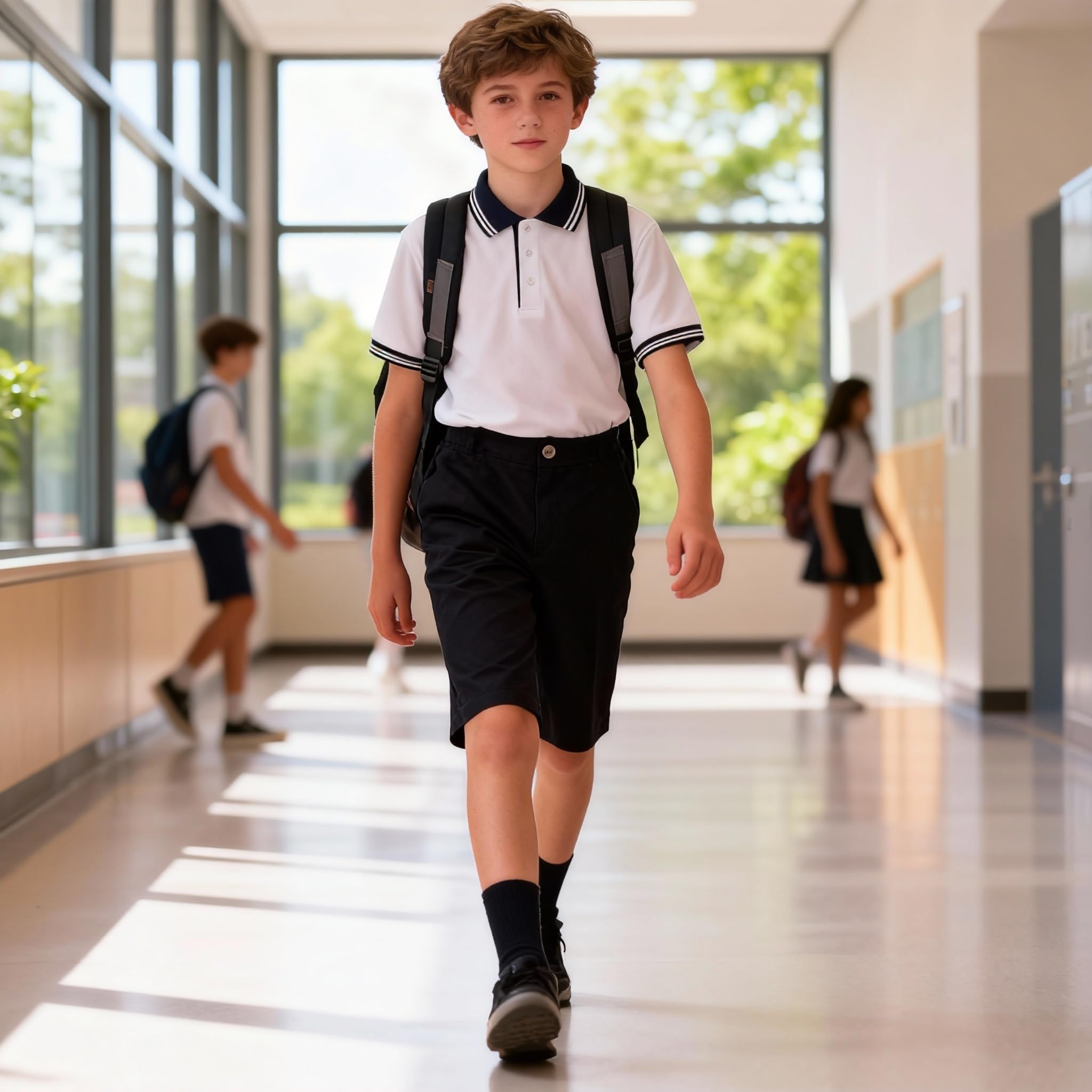Bienzoe Garçon Scolaires Coton Bermudes Shorts