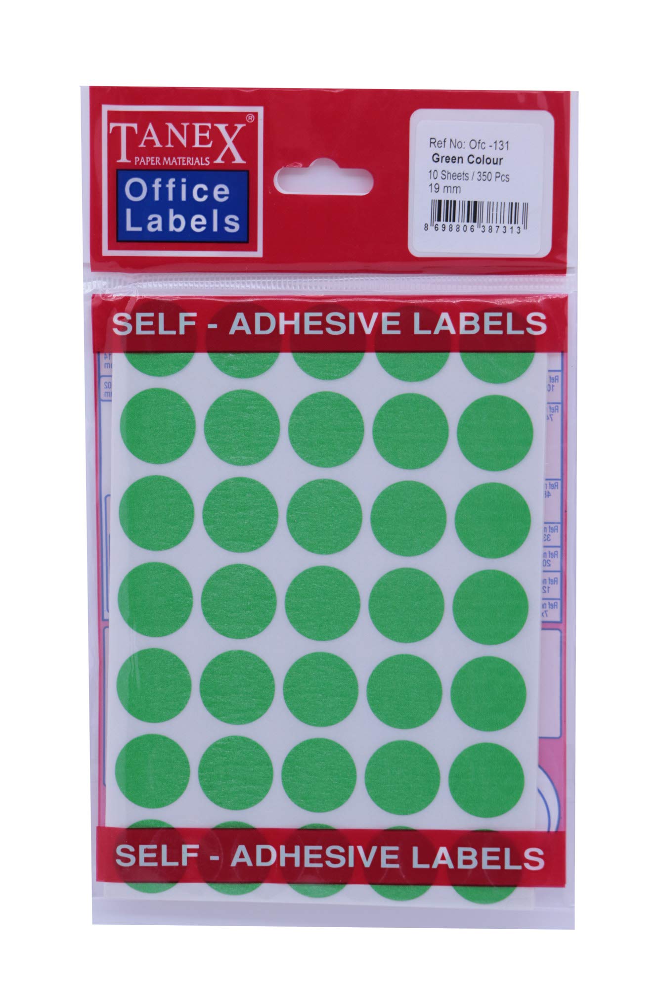 DELightTANEX ROUND LABEL 19MM GREEN 350LABELS/PKT OFC-131-GR