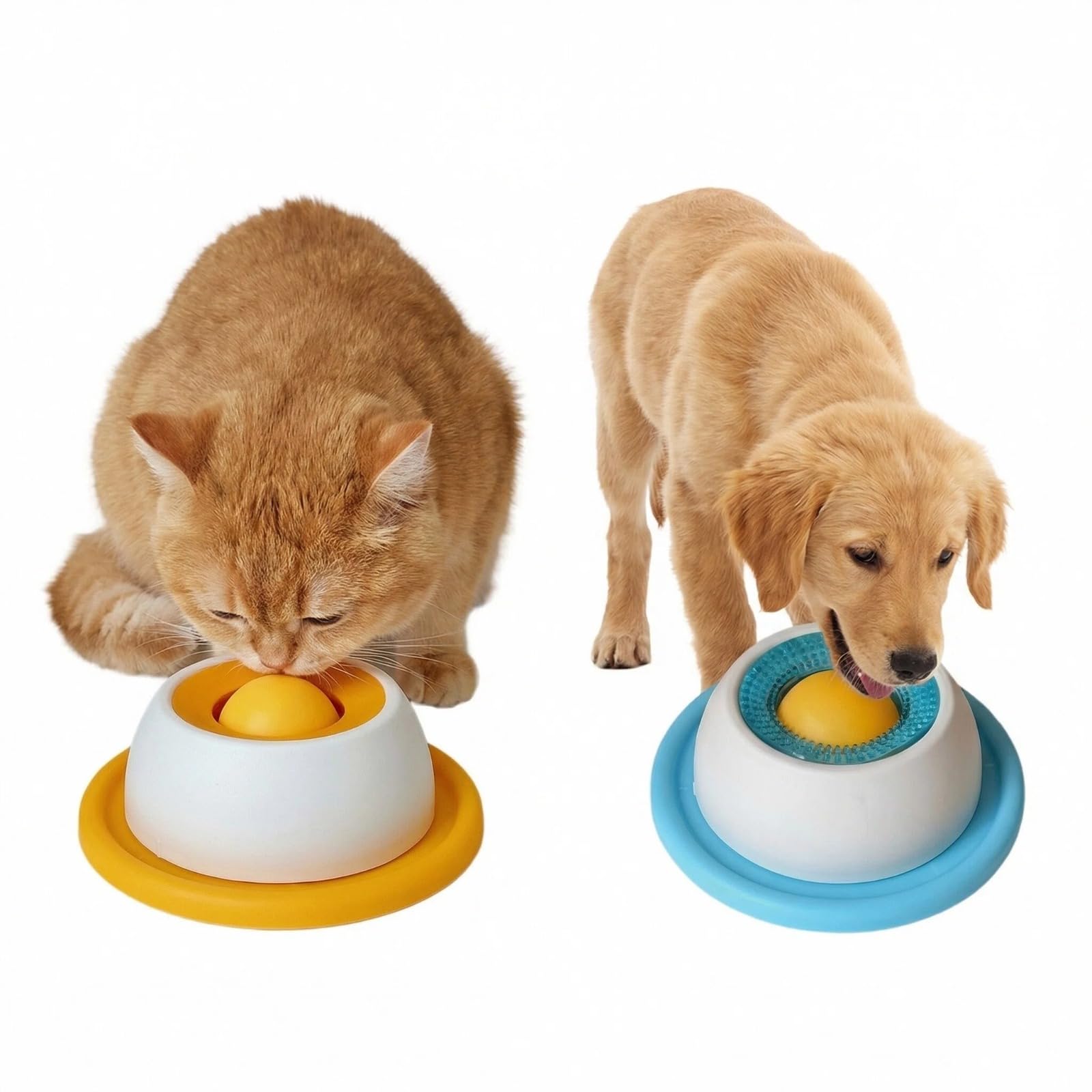 Dog Lick Ball Bowl 2 Pack, Slow Feeder Dog Bowl with Rolling Ball, Dog Lick Bowl for Anxiety Relief, Cat Lick Mat Feeder, Non-Slip Pet Slow Feeder Bowl for Dogs Cats (Yellow+Blue)