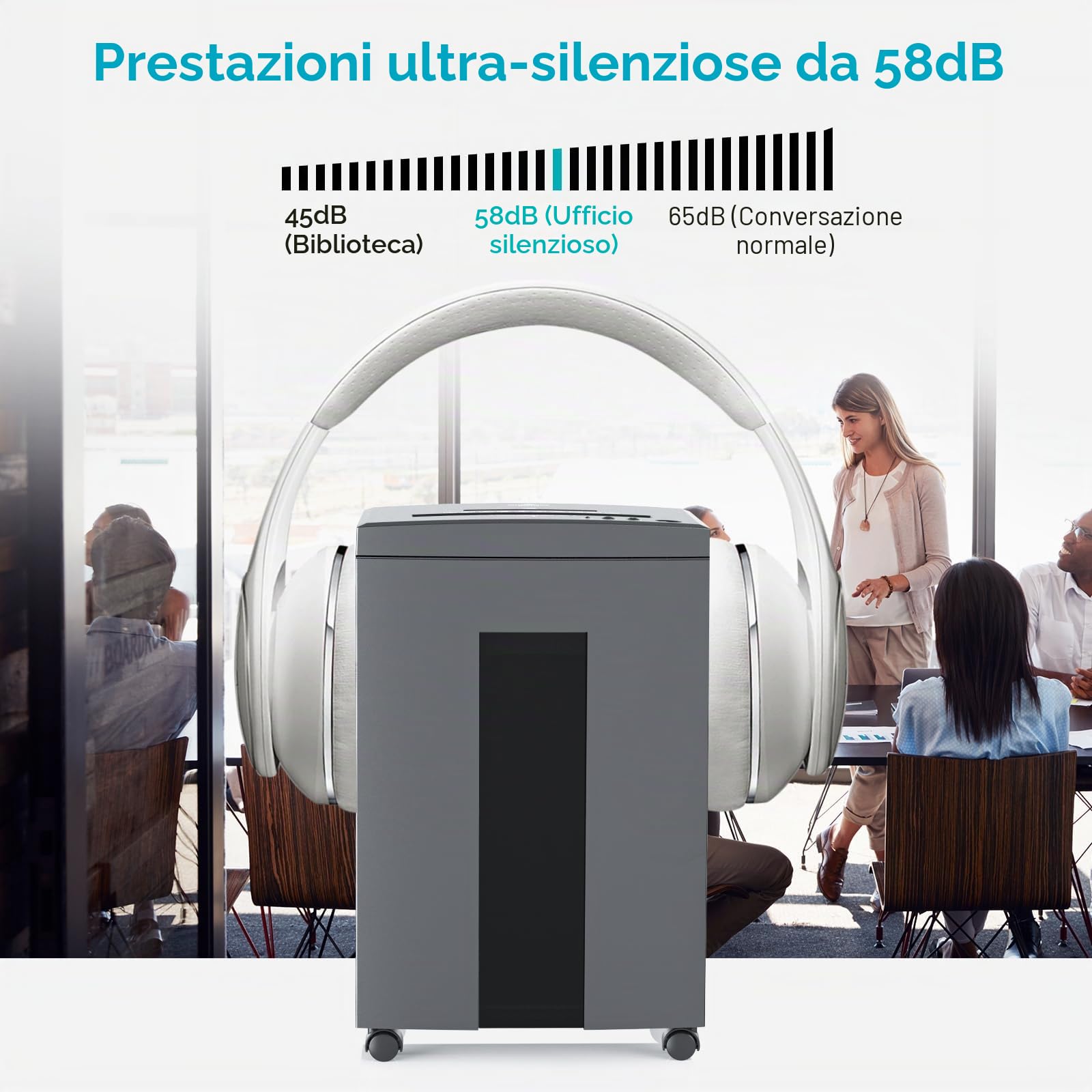 WOLVERINE Distruggidocumenti ad alta sicurezza P4 da 18 fogli con durata di 60 minuti, taglio super a croce, per carta pesante, CD, funzionamento silenzioso e cestino estraibile da 22 l S13 (grigio)