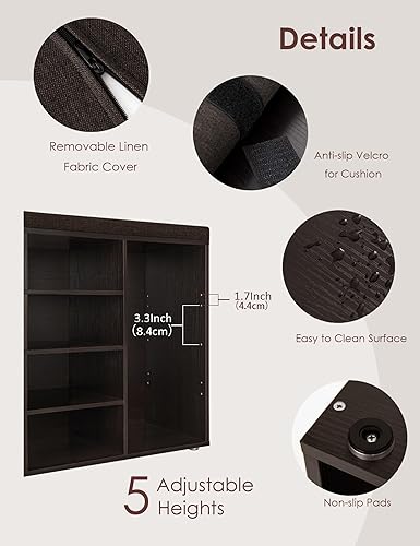 Miniatura 134 de DINZI LVJ Banco organizador de zapatos con cojín, zapatero de 9 cubos y estantes ajustables, multifuncional, para salas de estar, dormitorio, Gris