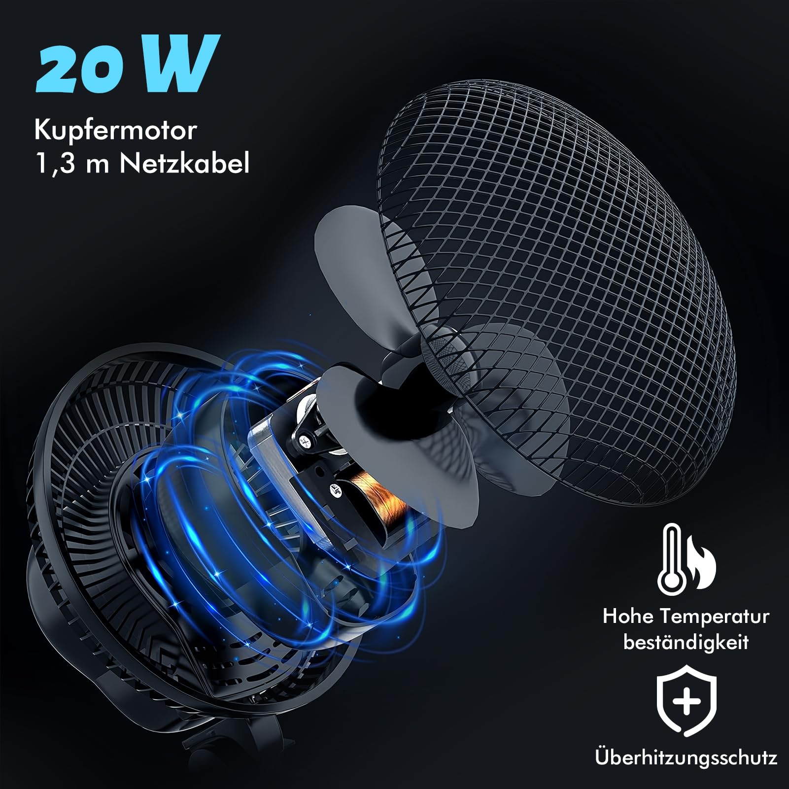 Grow Ventilatore con clip da 20 W, oscillante per tenda a clip, 2 velocità, ventilatore oscillante, morsetto mini ventilatore per tenda da grow (1 pezzi)