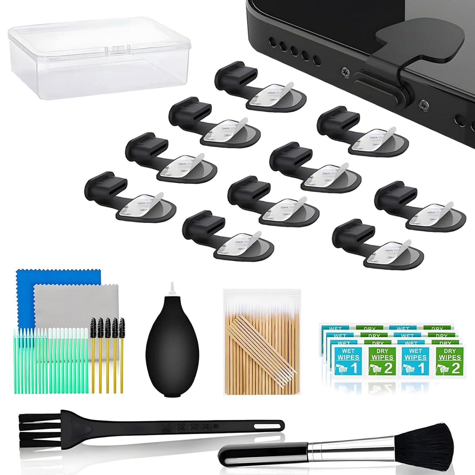 10 tappi antipolvere per porta USB di tipo C, tappi antipolvere per porta di ricarica USB C, protezioni antipolvere per 15 16 Plus Pro Max, Samsung, con kit di pulizia digitale