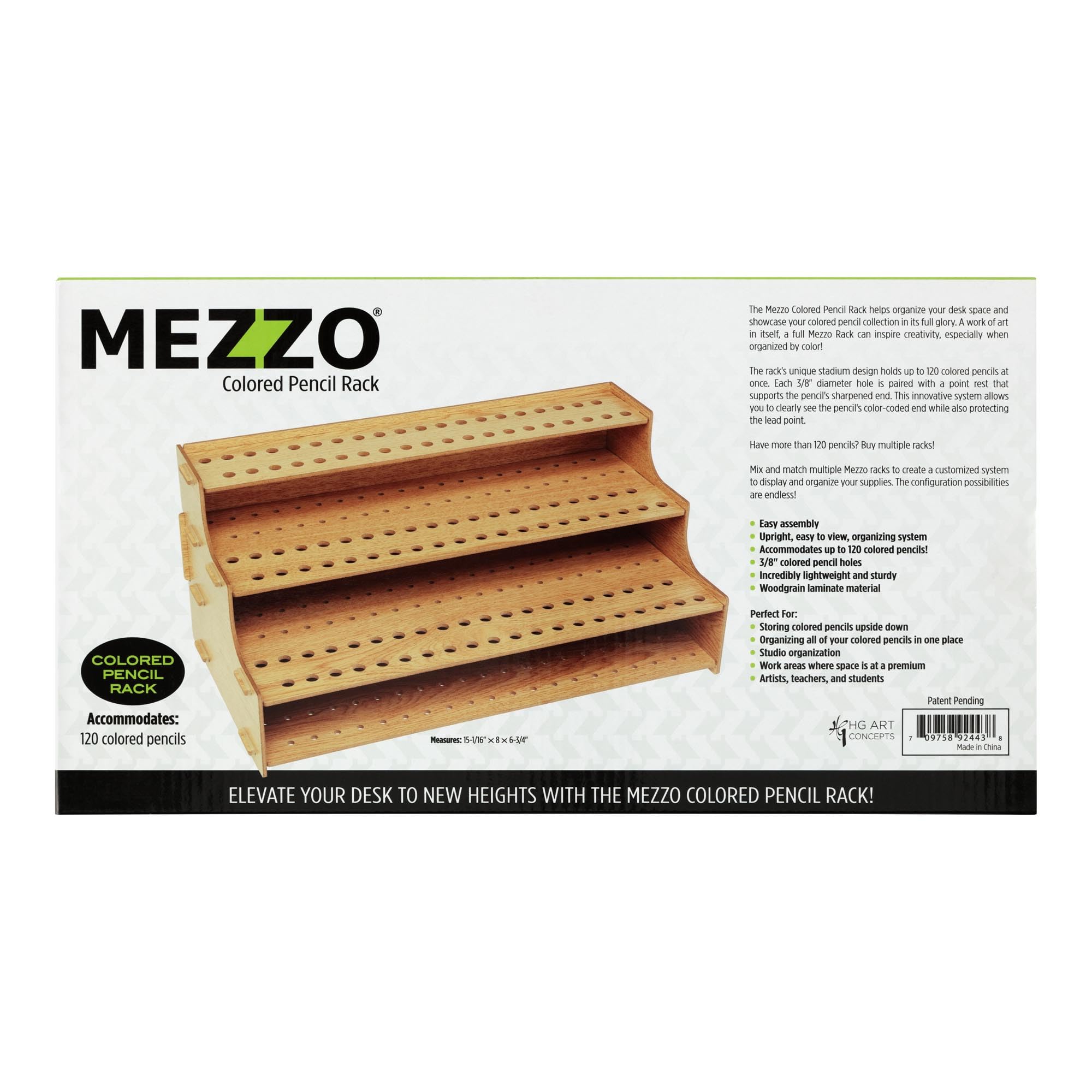HG Art Concepts Mezzo Artist Studio Buntstiftehalter – Schreibtisch-Farbstift-Organizer, einfache Montage, aufrechtes Aufbewahrungsregal für 120 Bleistifte, 0,95 cm Durchmesser Löcher mit Punktablage