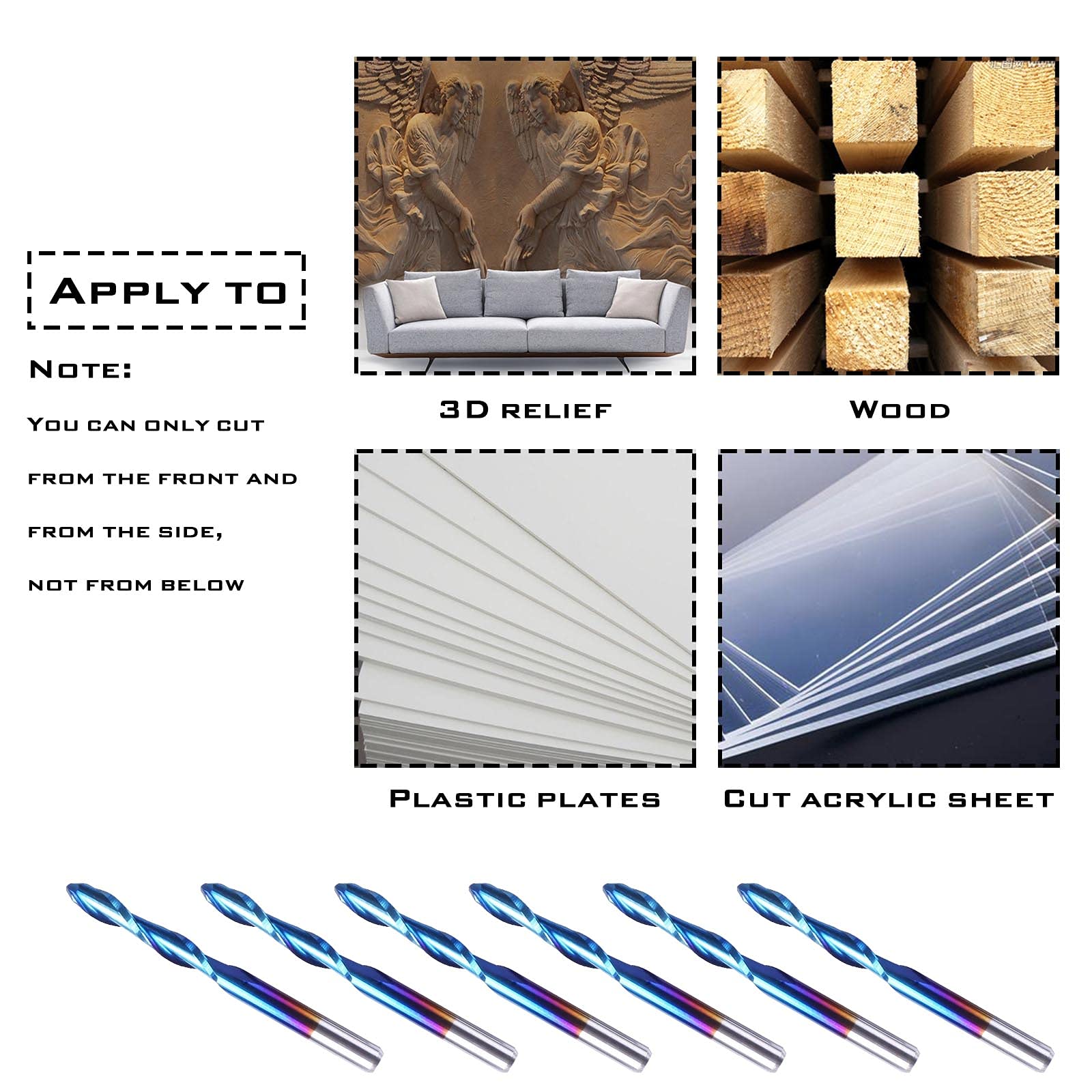 Lot de 10 fraises à bout sphérique CNC 3,175 mm Tige spirale Upcut Design en carbure de tungstène Nano Revêtement bleu avec boîte
