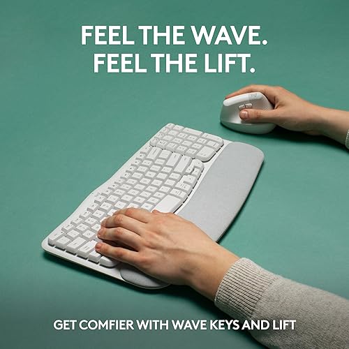 Miniatura 2 de Logitech Wave Keys - Teclado ergonómico inalámbrico con reposamanos acolchado para múltiples sistemas operativos + mouse Lift ergonómico vertical,