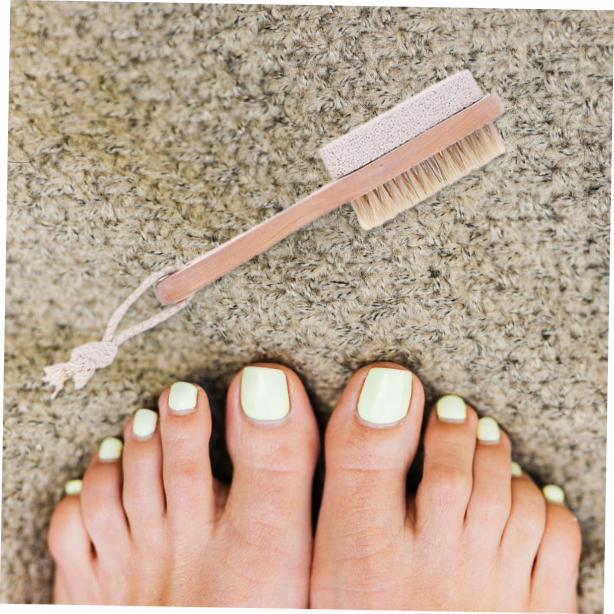 3pcs Double-Sided Pumice Stone Foot File and Bristle Brush Set with Wooden Handle for Shower Foot Scrubbing Dead Skin Exfoliating and Callus Removal Care Tool