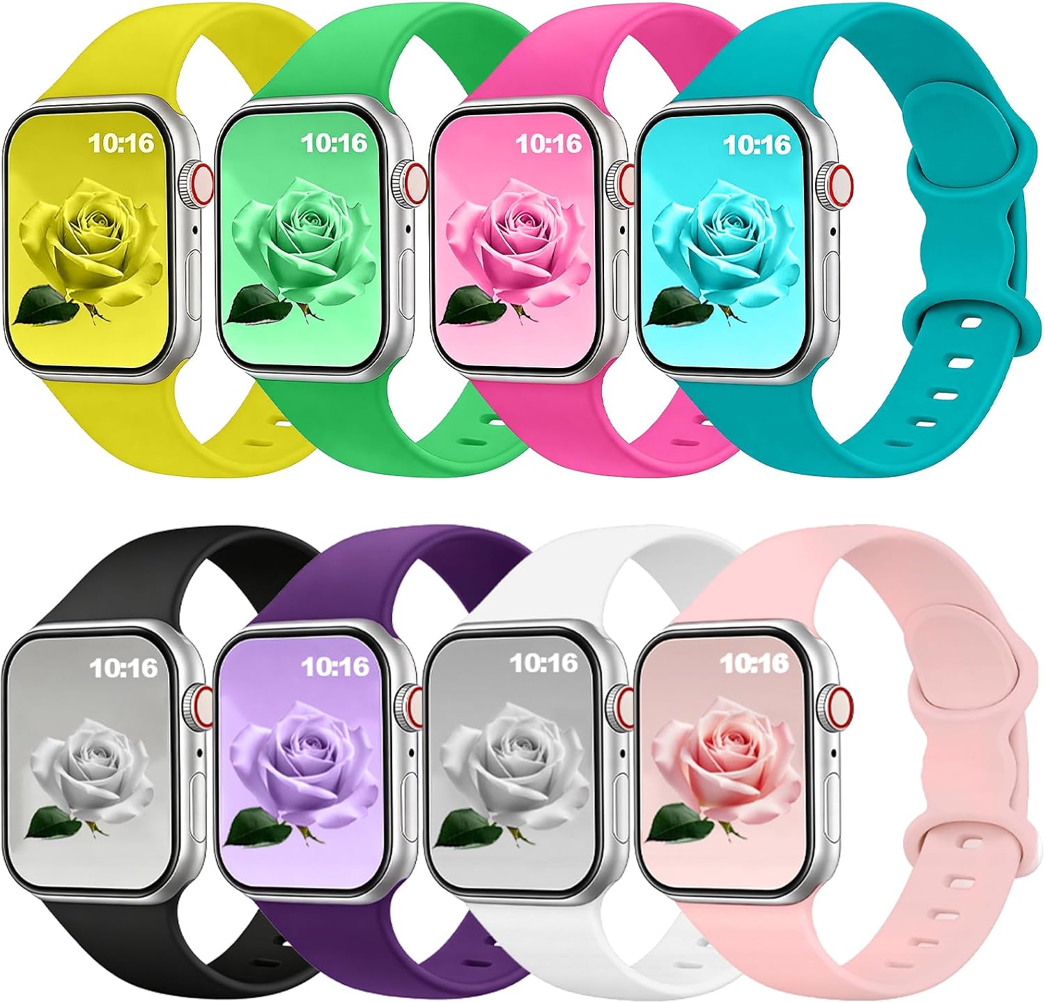 8 Pack Bands Compatible with Apple Watch Band 38mm 40mm 41mm 42mm 44mm 45mm 46mm 49mm for Women Men, Soft Silicone Sport Strap for iWatch Series Ultra 11 10 9 8 7 6 5 4 3 2 1 SE/SE 2nd/SE 3nd