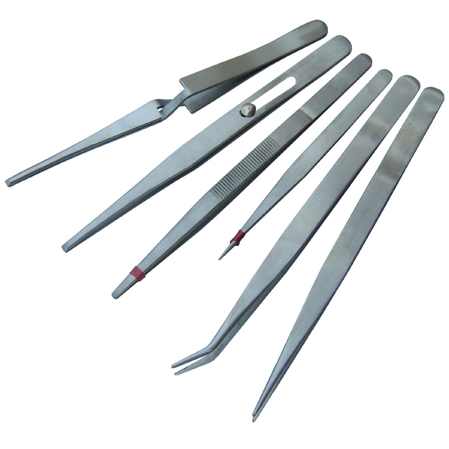 Toolzone Quality Tools Silver Professional Stainless Steel 6 Piece Tweezer Set