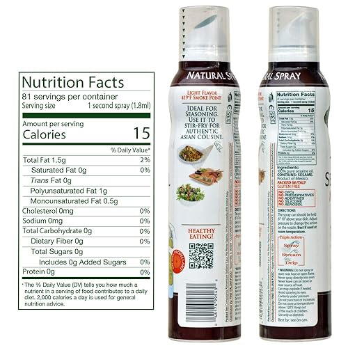 Miniatura 2 de Mantova Aceite de sésamo tostado, espray de cocina 100% puro con omegas, perfecto para asar a la parrilla, hornear o condimentar para cocinar,