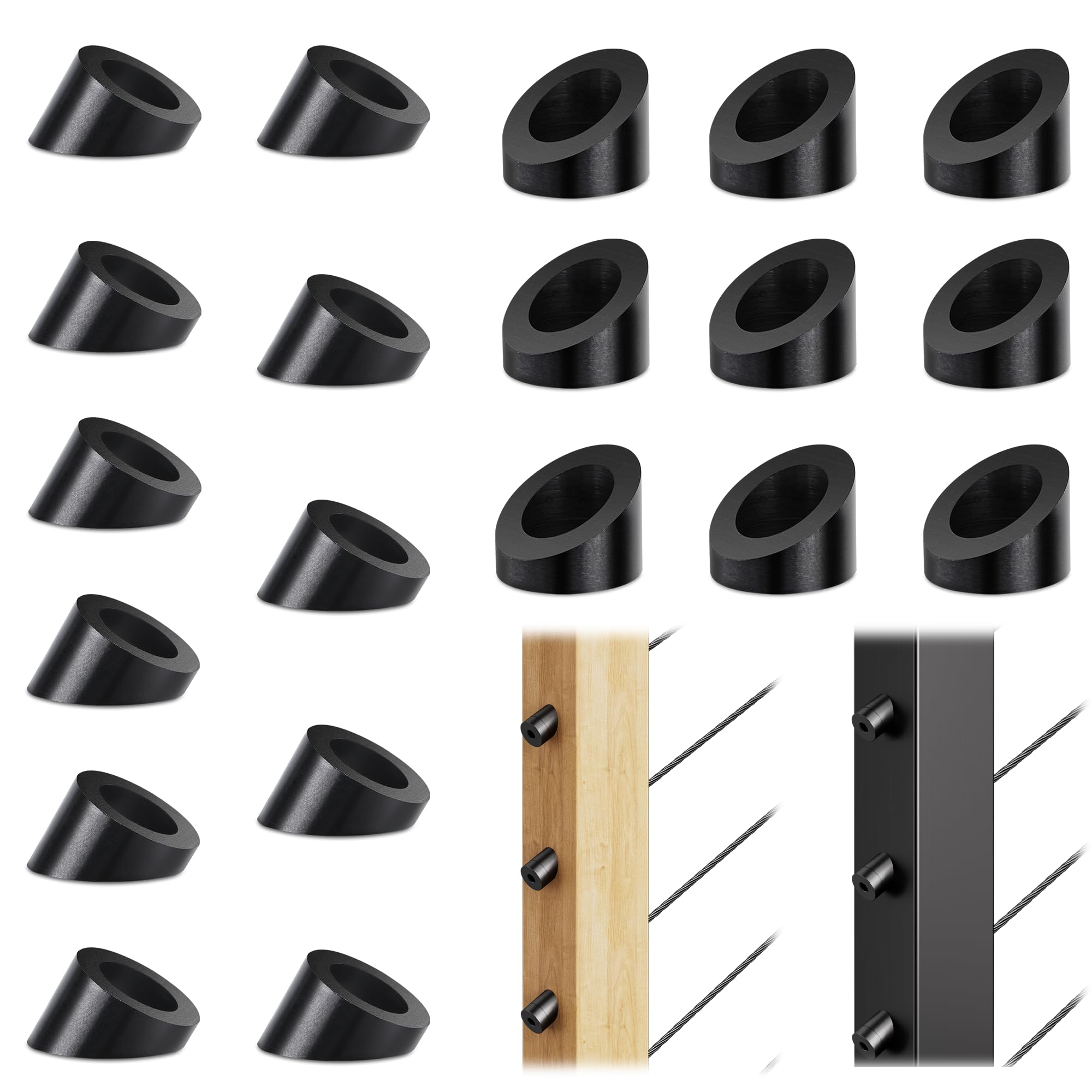 Coliwel Angled Beveled Washer 10-Pack – T316 Marine Grade Stainless Steel, 25-35° For Stair & Deck Cable Railing, Fits 1/8" 5/32" 3/16" Cable