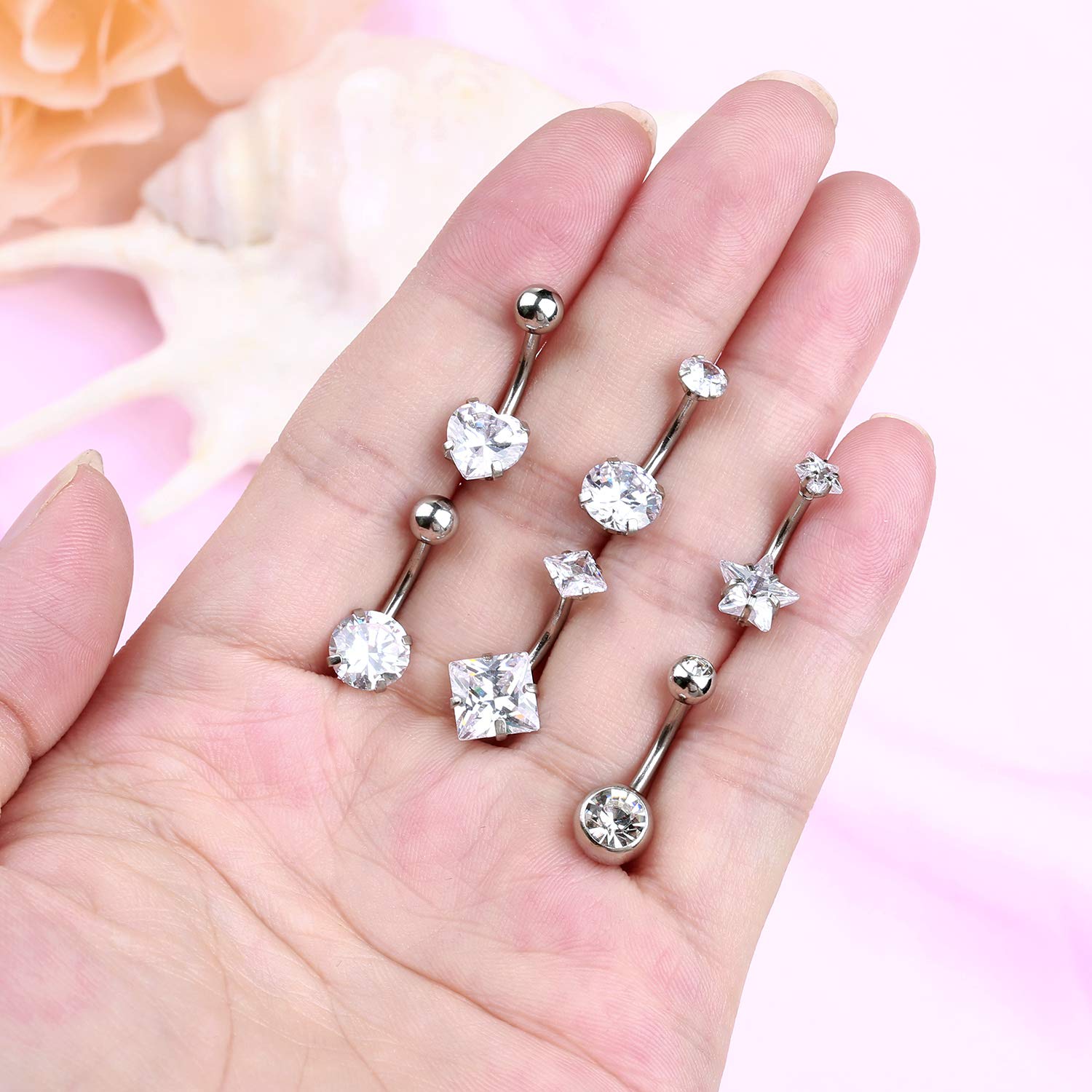 Hongyantech 6pc Acier Inoxydable Piercing Nombril Piercing Nombril Cristal Titane Piercing Nombril Ventre Bouton Anneau Corps Ventre Bouton Dq-6