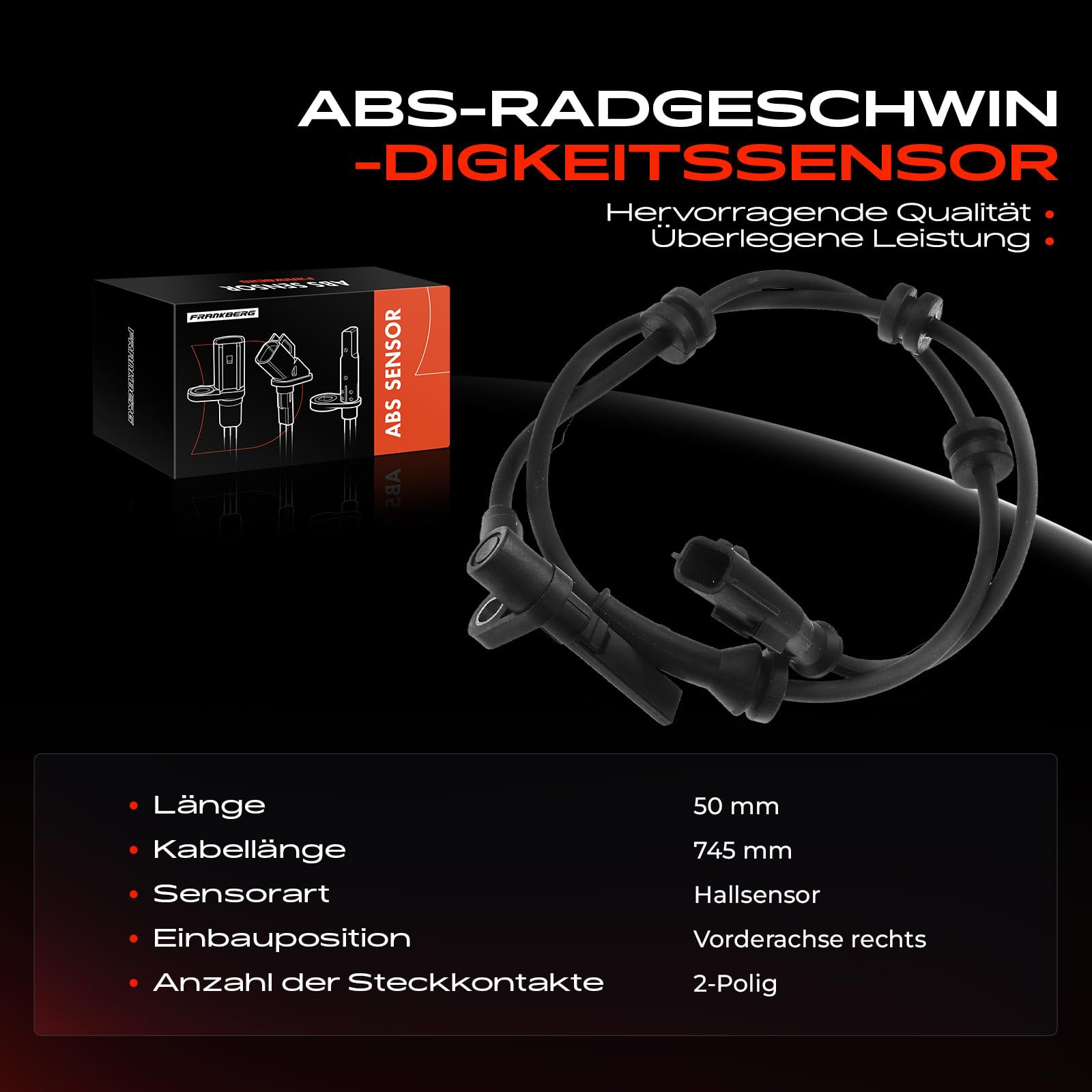 Frankberg Capteur de vitesse de roue ABS avant droit 2 broches 30207 | Compatible avec: M.e.g.a.n.e III Coupé DZ0/1
