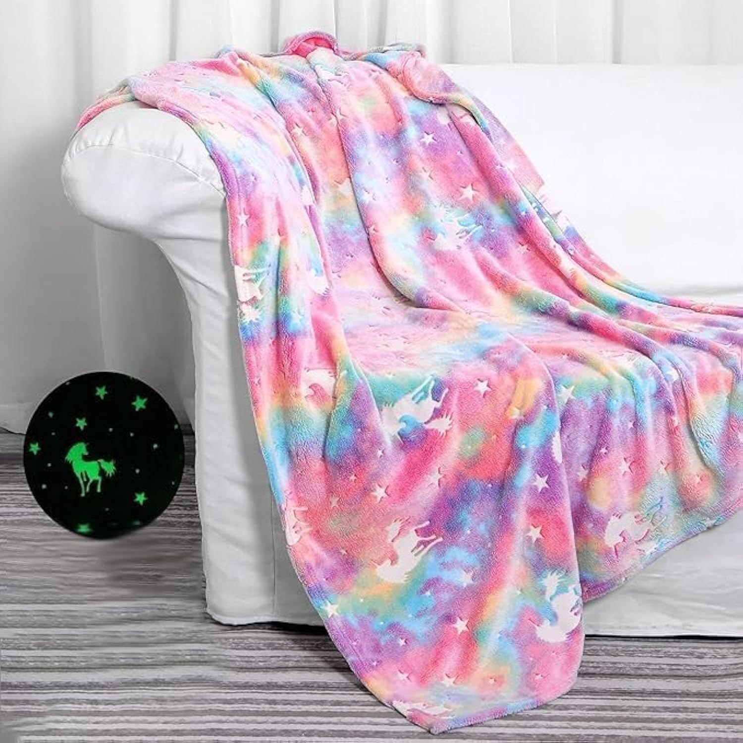Kids' Throws Blankets Glow in The Dark Blankets Super Cozy Plush Soft Fleece Blanket Girls Boys Birthday Gifts,Rainbow Blanket,for 3-12 Years Old Kids (pink)