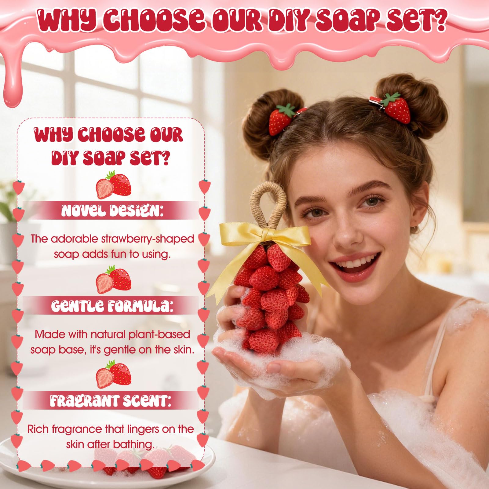 Kit Sapone Fai da te, Kit per Sapone Fai da te Forma di Fragola, Include Base per Sapone Fai da te, Stampi per Sapone e Altri Accessori, per i Principianti