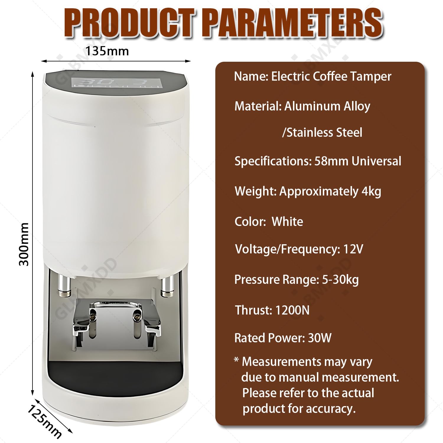 Ubijak do kawy 58 mm, automatyczna elektryczna prasa do kawy ziarnistej espresso, 1-3 cykle ubijania, ciśnienie 5-30 kg, do kawiarni i użytku domowego White-Flat