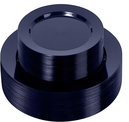 Platos de plástico, 100 platos desechables azules, platos moldeados resistentes con 50 platos de cena y 50 platos de postre, para fiestas, bodas