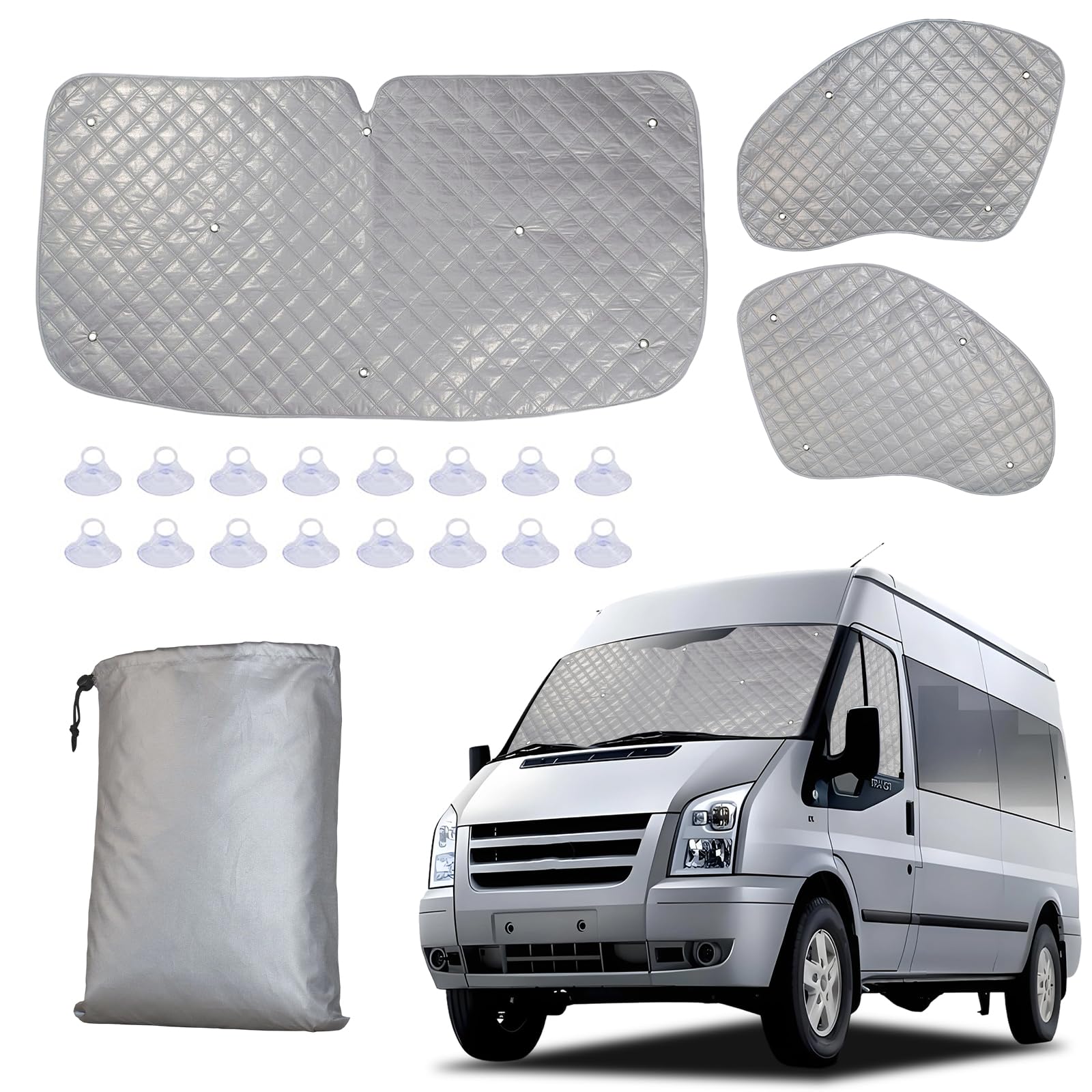 Tenda termica interna per Ford Transit MK7, 3 pezzi, copertura isolata per parabrezza, parasole per finestrino auto, riflettente UV, copertura invernale per la privacy, per camper e camper (per Ford