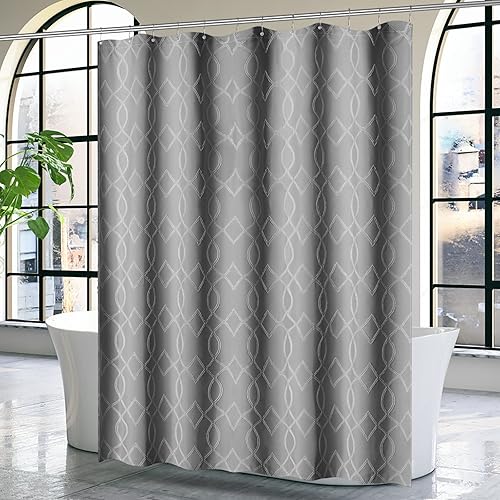 Miniatura 2 de Yimobra Cortina de ducha pequeña de tamaño medio, 72 x 72 pulgadas, geométrica moderna y elegante, texturizada y lavable a máquina, con 6 ganchos,