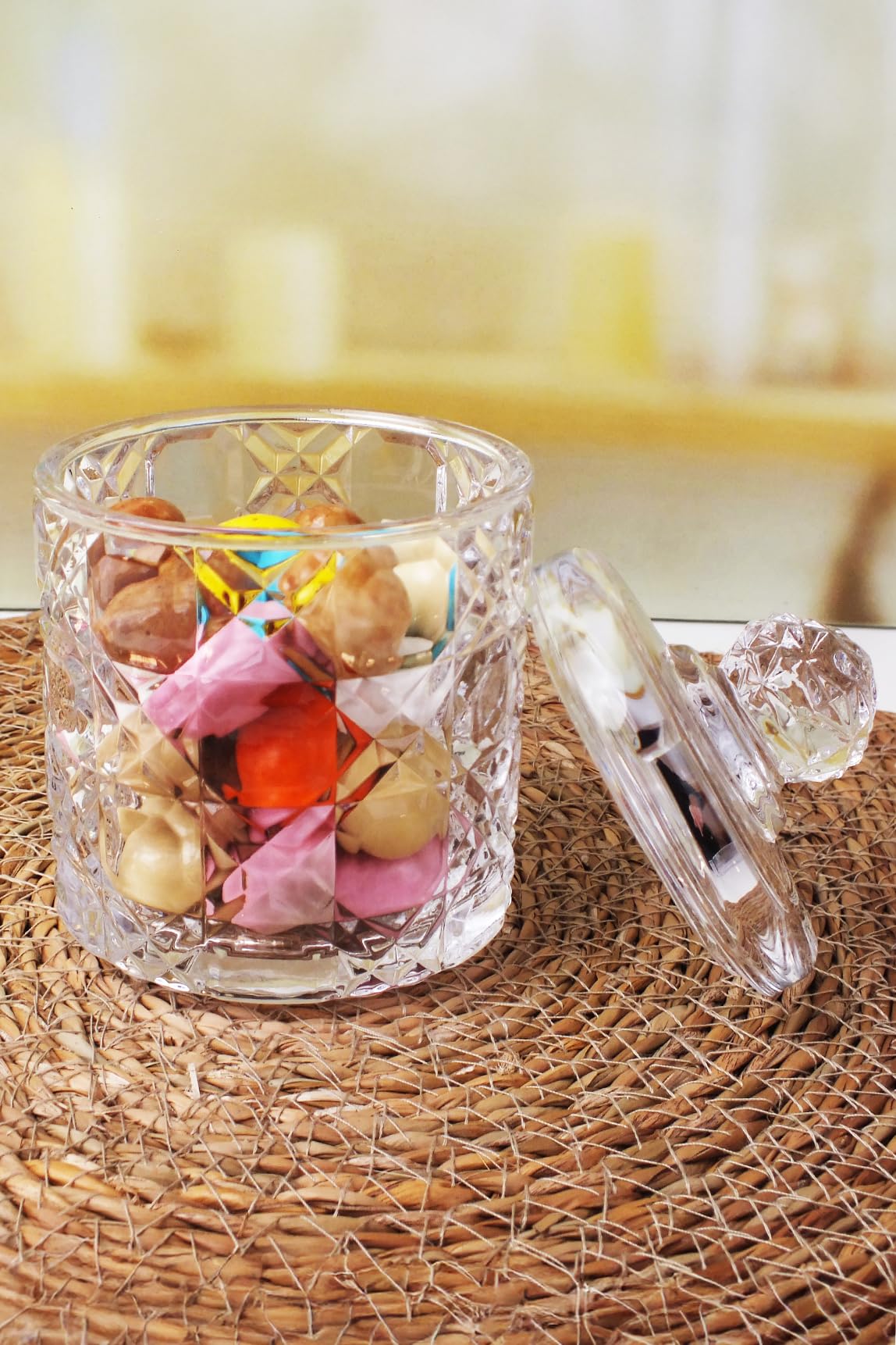 Deconox Lüx Kristal Büyük Cam Şekerlik & Cam Lokumluk, Kesme Cam Lüx Şekerlik 13cm*7.8cm - 06639
