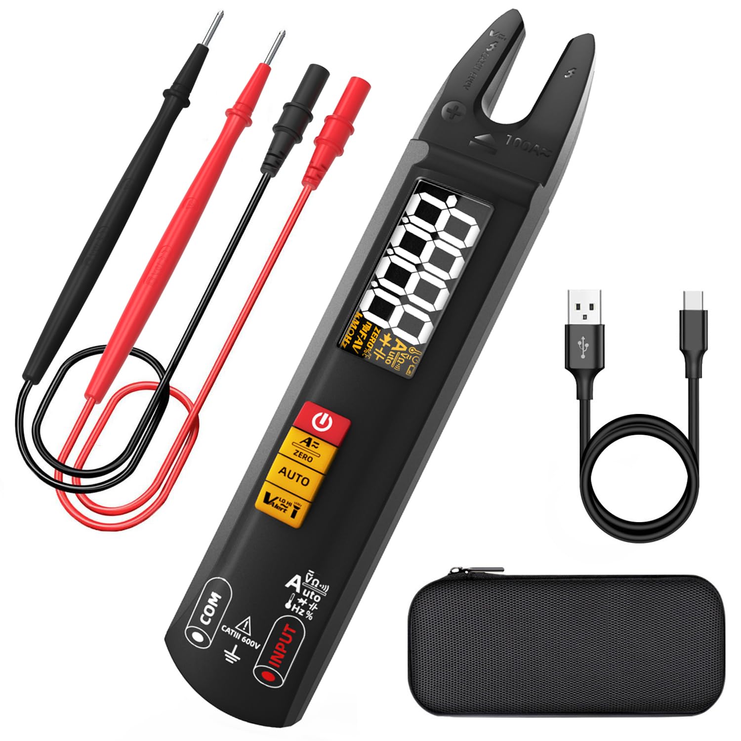 Multimeter digitaal, intelligente anti-verbranding elektrische tester, NCV multitester TRMS 6000, overbelastingsbeveiliging, auto-range, spanning, stroom, capaciteit, continuïteit, frequentie