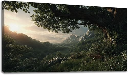 Miniatura 15 de 20"x 40" Canvas Wall Art Forest Green Nature Landscape Vintage Oak Tree Sunrise Mountain Framed Pictures Painting Prints Large Wall Art for Living