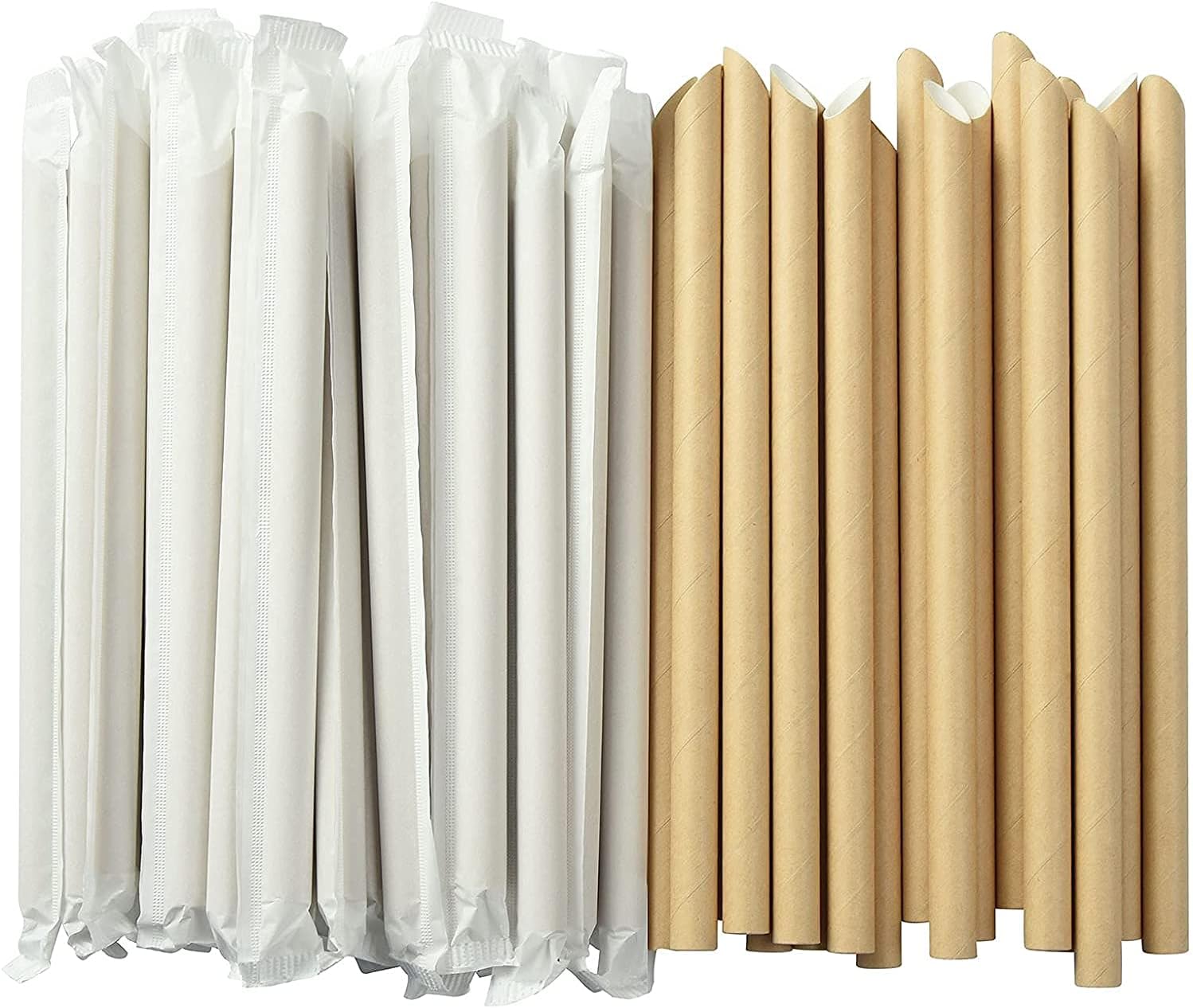 AYF 100Pcs Pointed Paper Boba Straws, Individually Wrapped, 4-Layer Heavy Duty, 12mm Biodegradable Jumbo Smoothie Straws for Bubble Tea, Tapioca Pearls