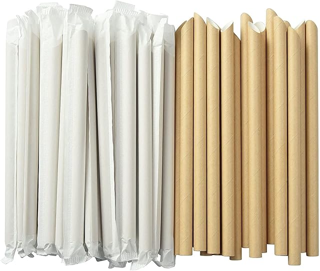 ALINK Pointed Kraft Paper Boba Straws, Individually Wrapped, 4-Layer Heavy Duty, 12mm Biodegradable Jumbo Smoothie Straws for Bubble Tea, Tapioca Pearls, Pack of 50