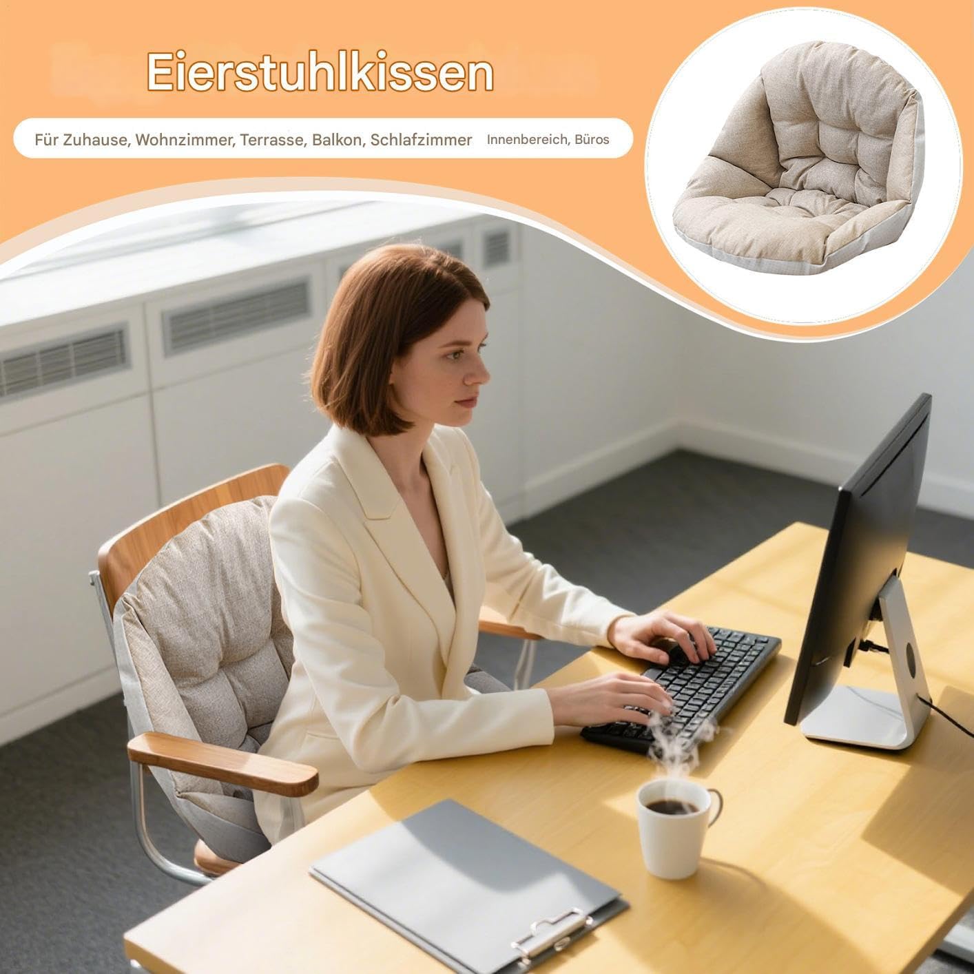 Eiersessel Ersatzkissen 45x45 cm Hängeschaukelkissen für Innen & Außen Sitzauflage für Korb Eiersessel Hängemattenkissen für Büro Wohnzimmer Schlafzimmer