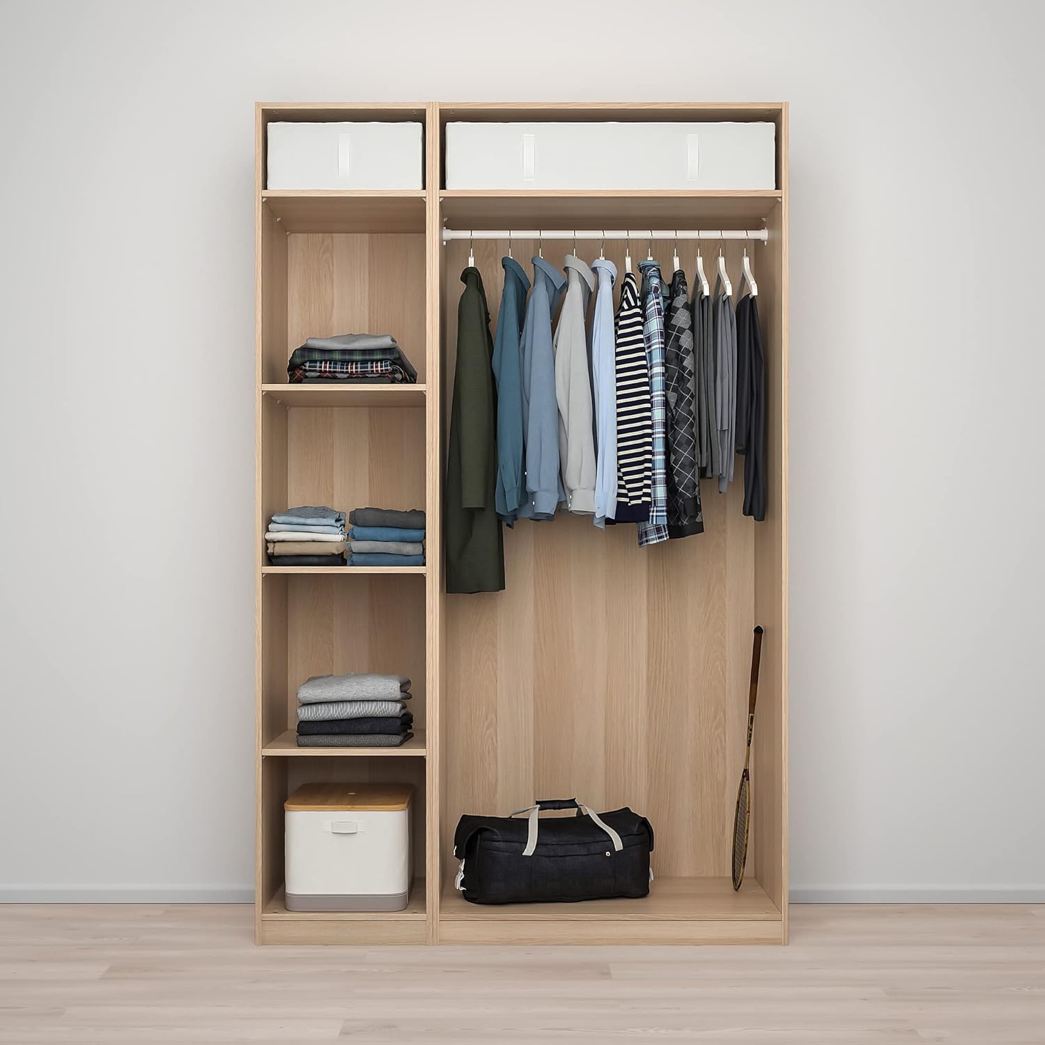 PAX/FORSAND/ÅHEIM Wardrobe combination, white stained oak effect/mirror glass, 150x60x236 cm