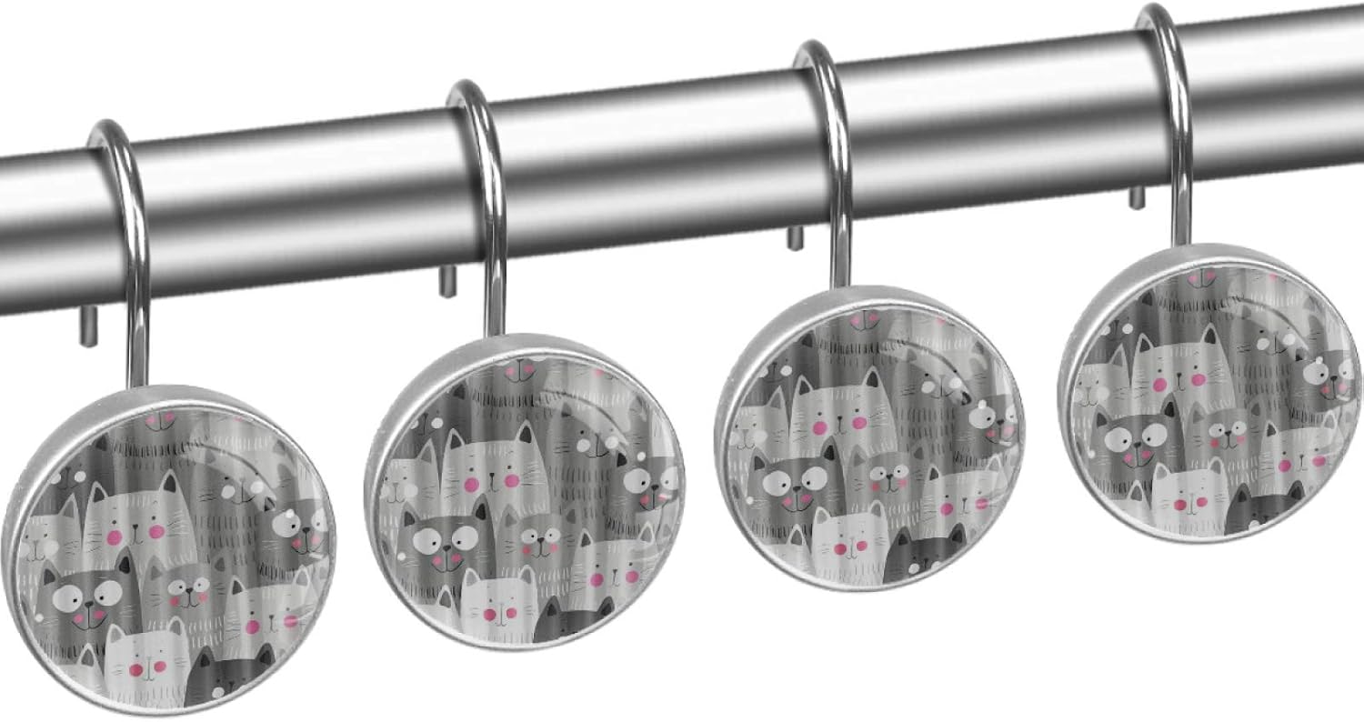 Black Buffalo Check Plaid Crystal Glass Shower Curtain Hooks Rings Decorative Bathroom Decor - Set of 12 : Home & Kitchen