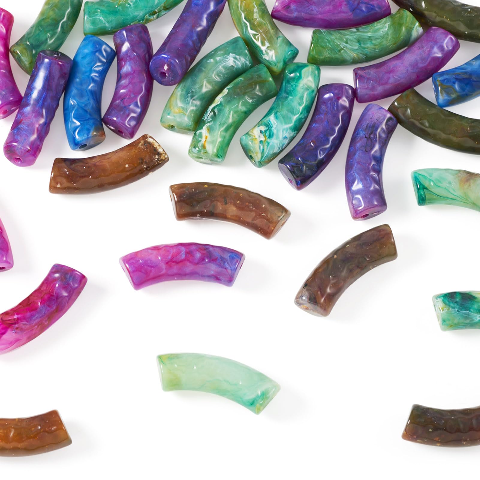 Spritewelry 30 Mixed Color Acrylic Curved Tube Craft Beads for Bracelet Making — image 1