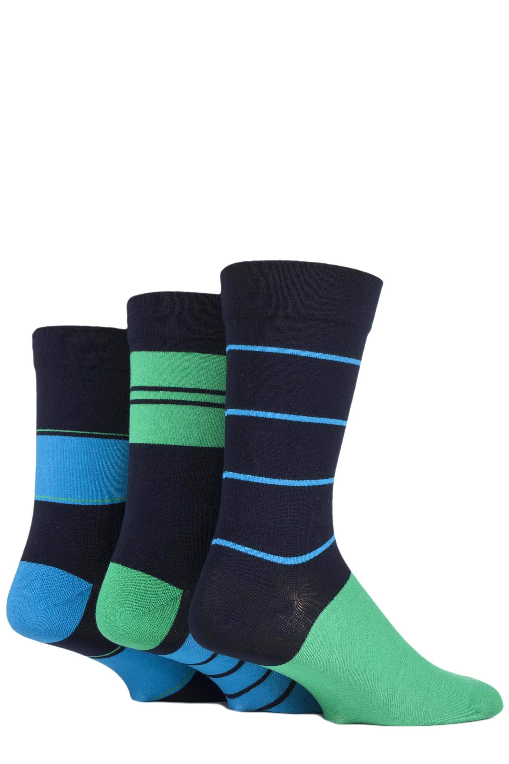 Sockshop Men's Azurite Comfort Cuff Socks - Striped And Plain Soft Breathable & Cooling Bamboo Material Multipack Of 3 Pairs 7-11
