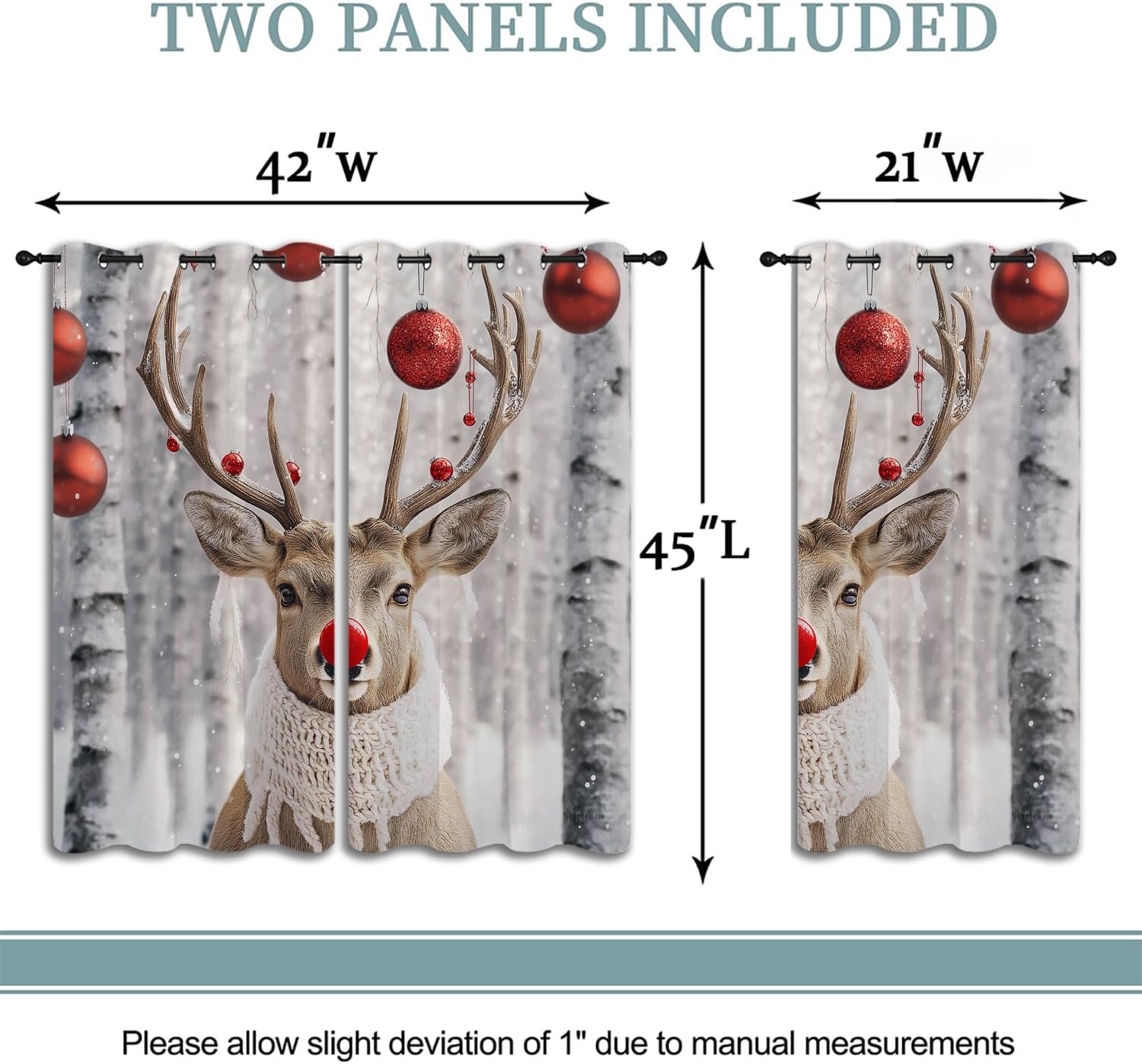 Christmas Rod Pocket Blackout Curtains for Boy Girl Bedroom, Pine Branch Mushrooms and Bells Thermal Insulated Home Window Drapes for Living Room Darkening, 72x63 inch