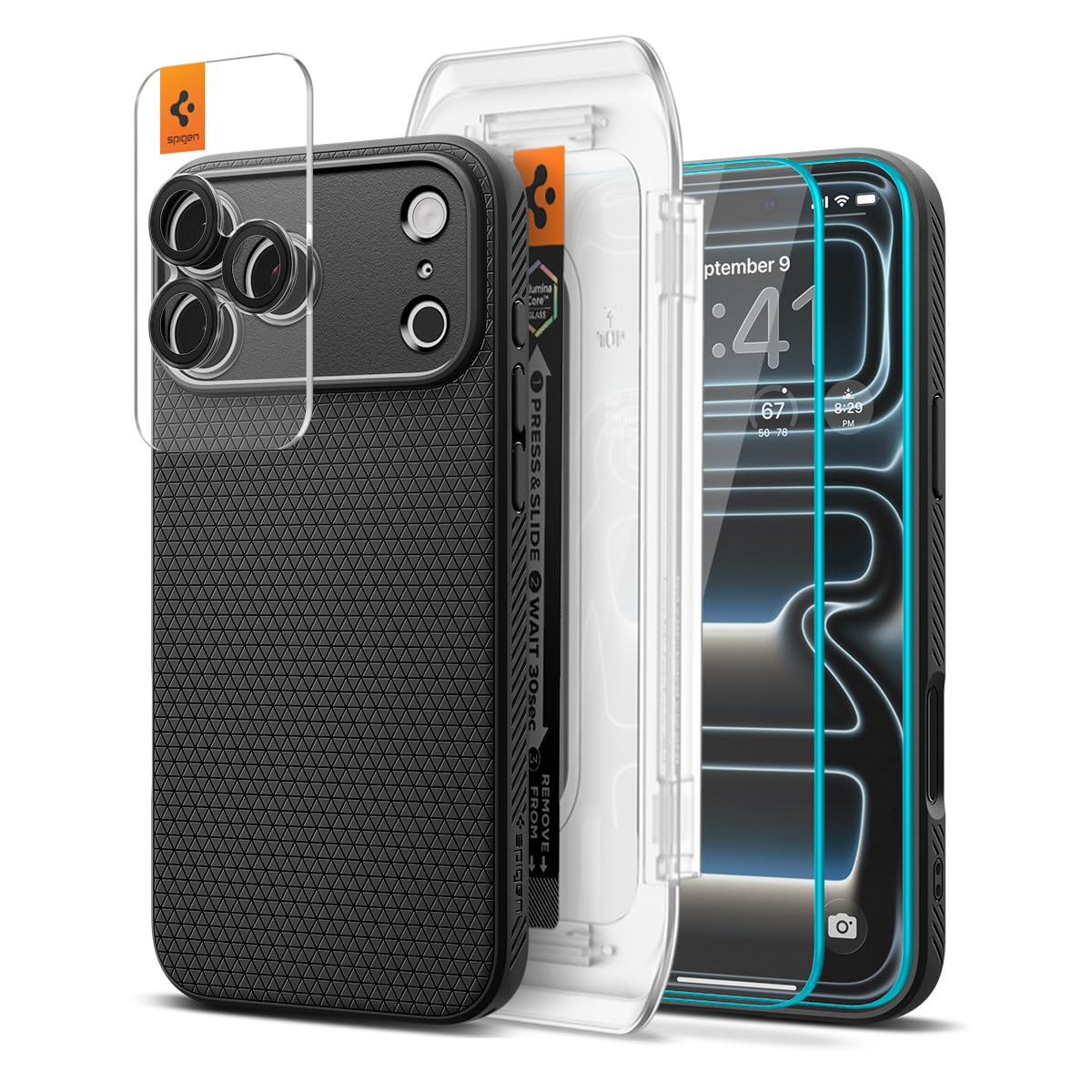 Spigen Liquid Air Pack - Cover e Vetro Temperato per Schermo/Fotocamera per iPhone 17 Pro