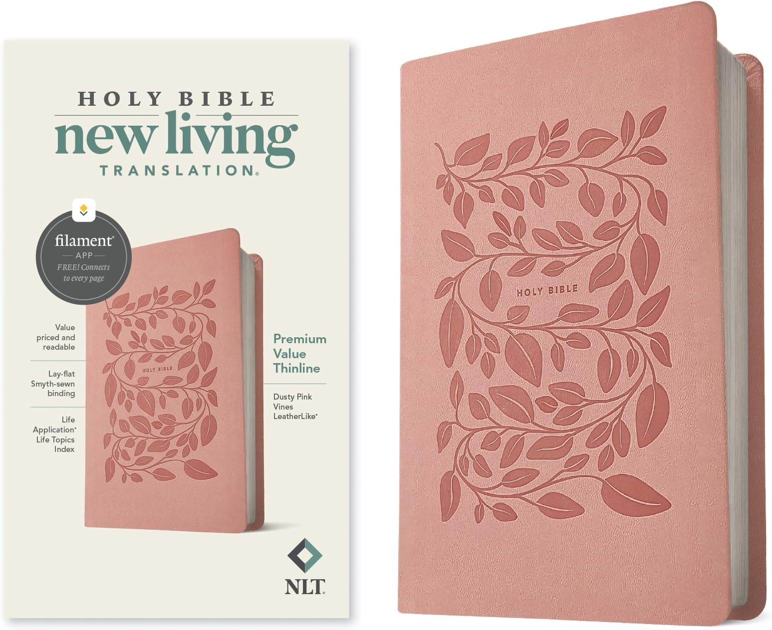 NLT Premium Value Thinline Bible, Filament Enabled (Leatherlike, Dusty Pink Vines)