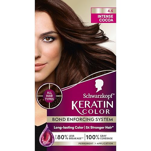 Schwarzkopf Keratin Permanent Hair Dye Cream, 4.6 Intense Cocoa, Professional