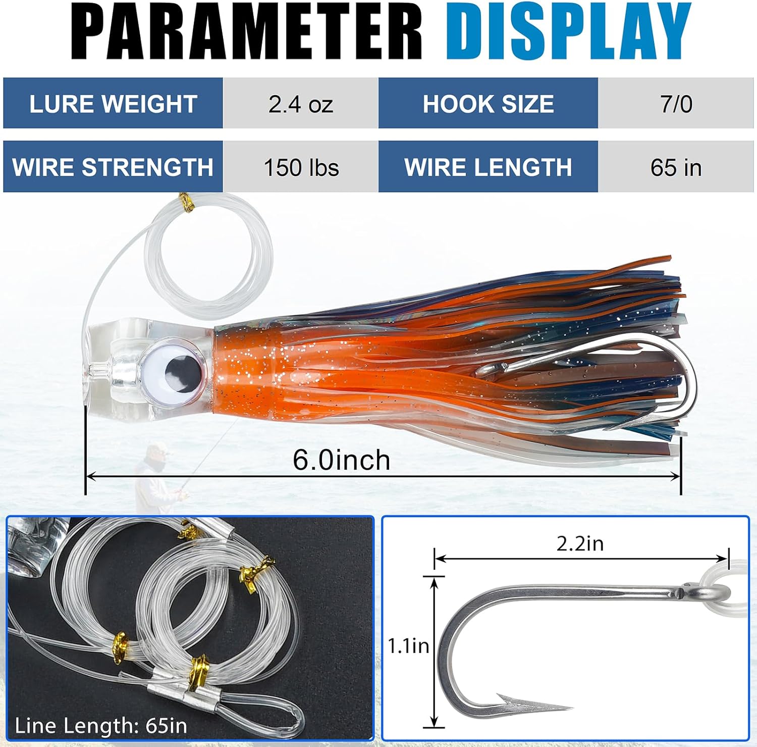 Saltwater Fishing Lures Squid Skirts Trolling Lures for Big Game Deep Sea Fishing Lure Predatory Fish Marlin Wahoo Mahi Tuna Dolphin Shark Ocean Saltwater Gear