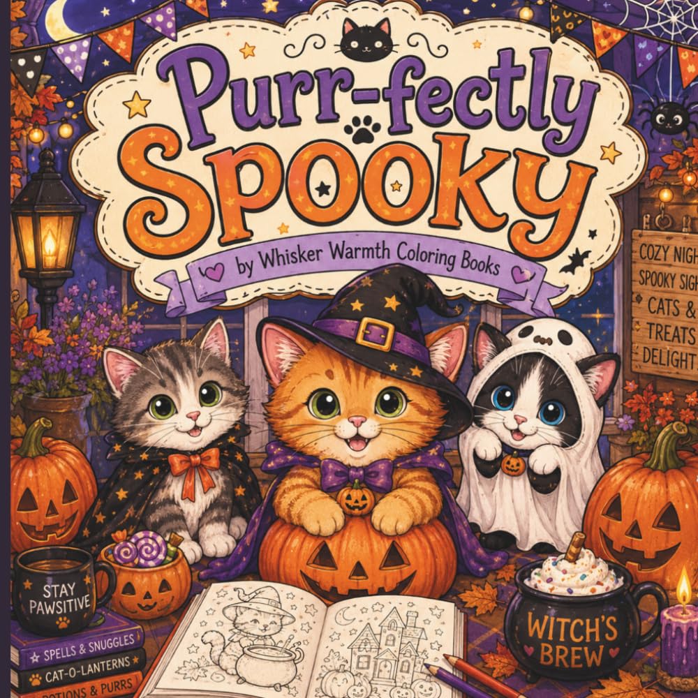 Purr-fectly Spooky: A Cozy Halloween Coloring Adventure with Cats (Whisker Warmth: Cats Holiday Collection)