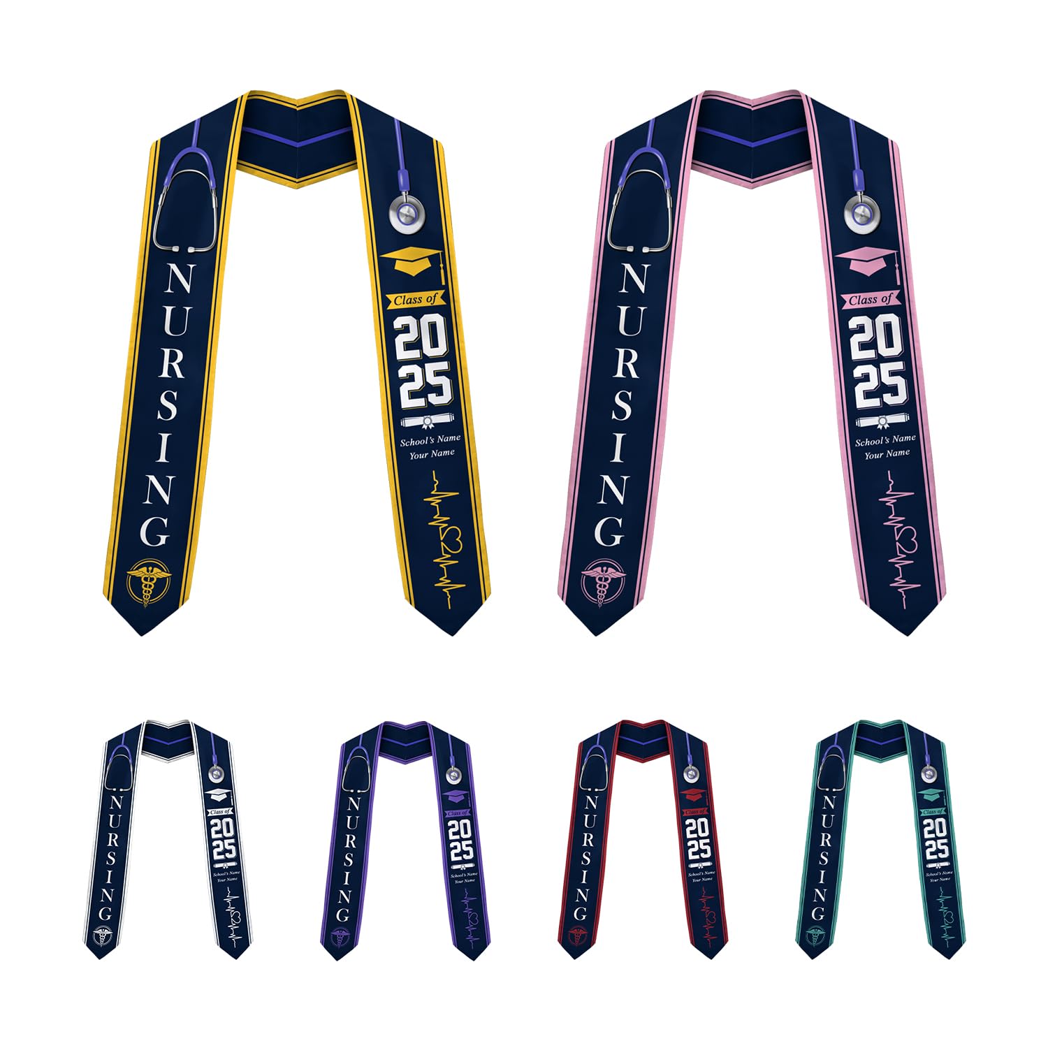 Customized Nursing Graduation Stole/Sash, RN Nurse Stole Graduate 2025, Class of 2025 With Medical Logo Grad 1